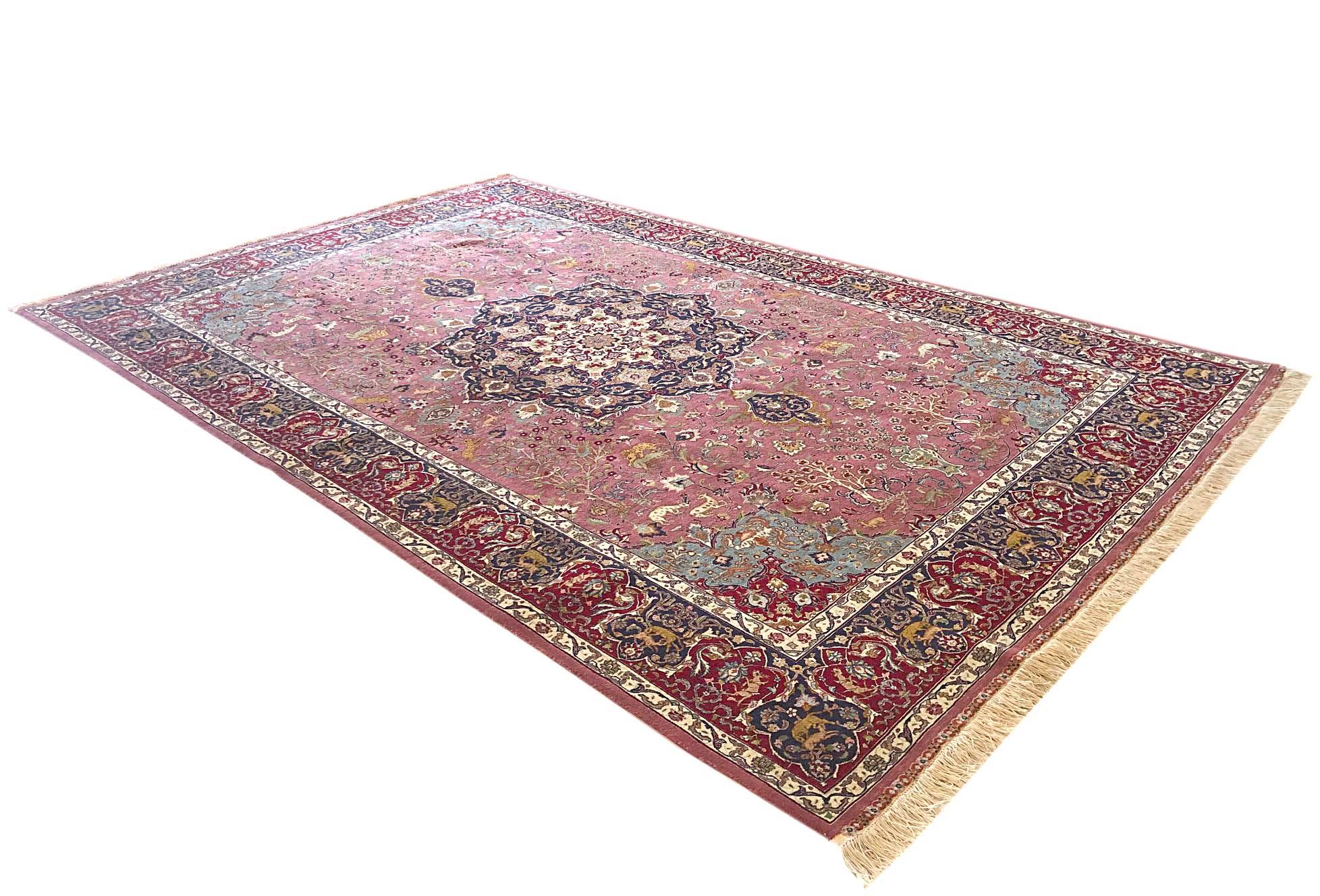 Persian Hand Knotted Floral Medallion Animal Motif Tabriz Rug 60 Raj For Sale 8