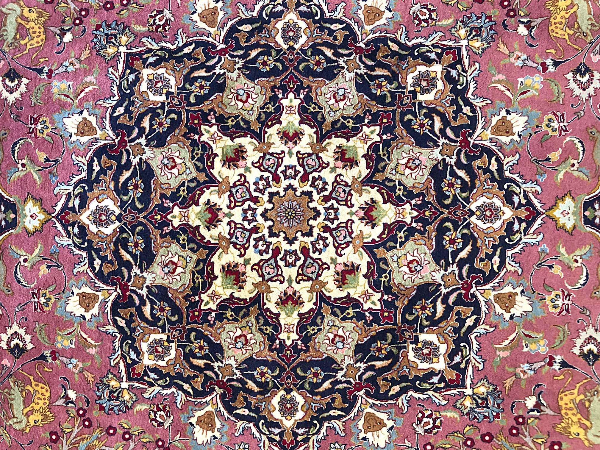 Hand-Knotted Persian Hand Knotted Floral Medallion Animal Motif Tabriz Rug 60 Raj For Sale