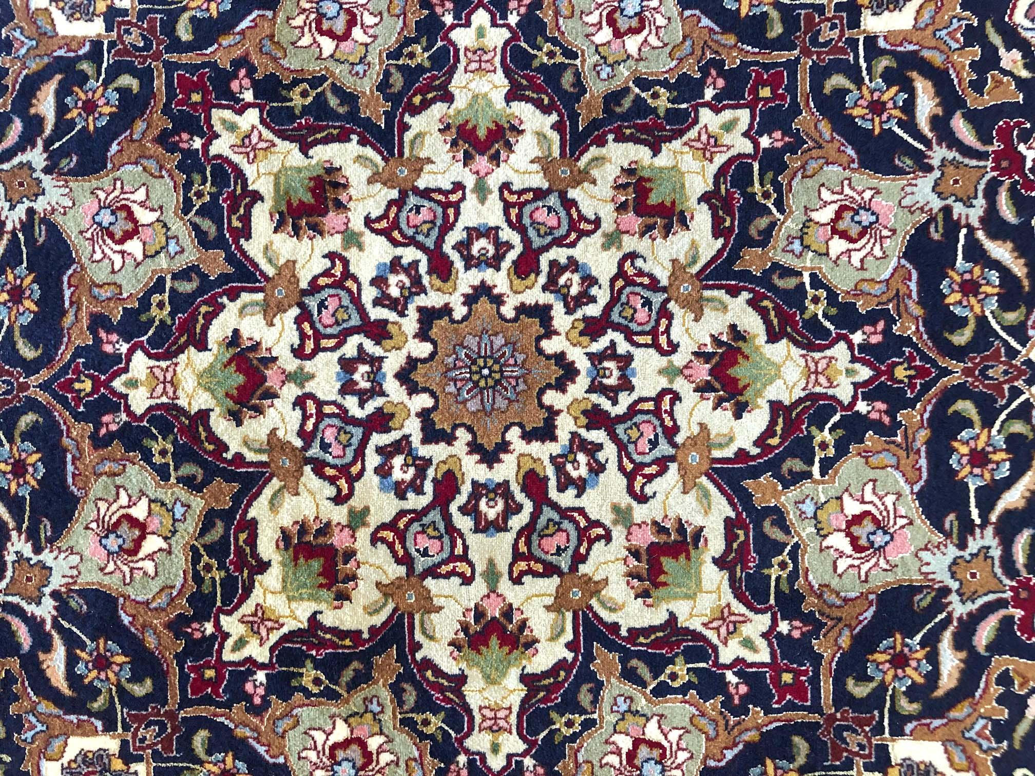 Wool Persian Hand Knotted Floral Medallion Animal Motif Tabriz Rug 60 Raj For Sale