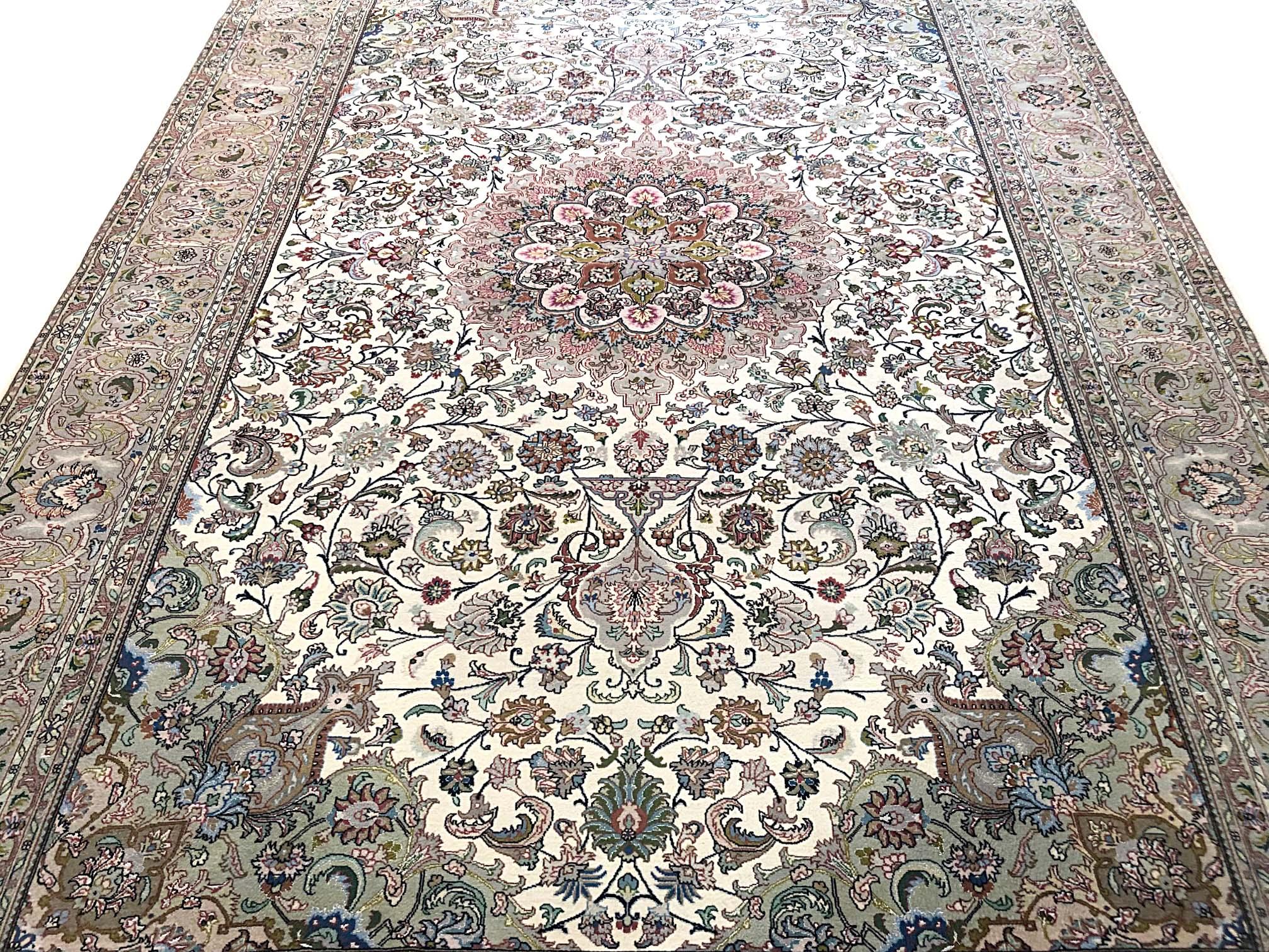 Hand-Knotted Persian Hand Knotted Floral Medallion Tabriz Rug