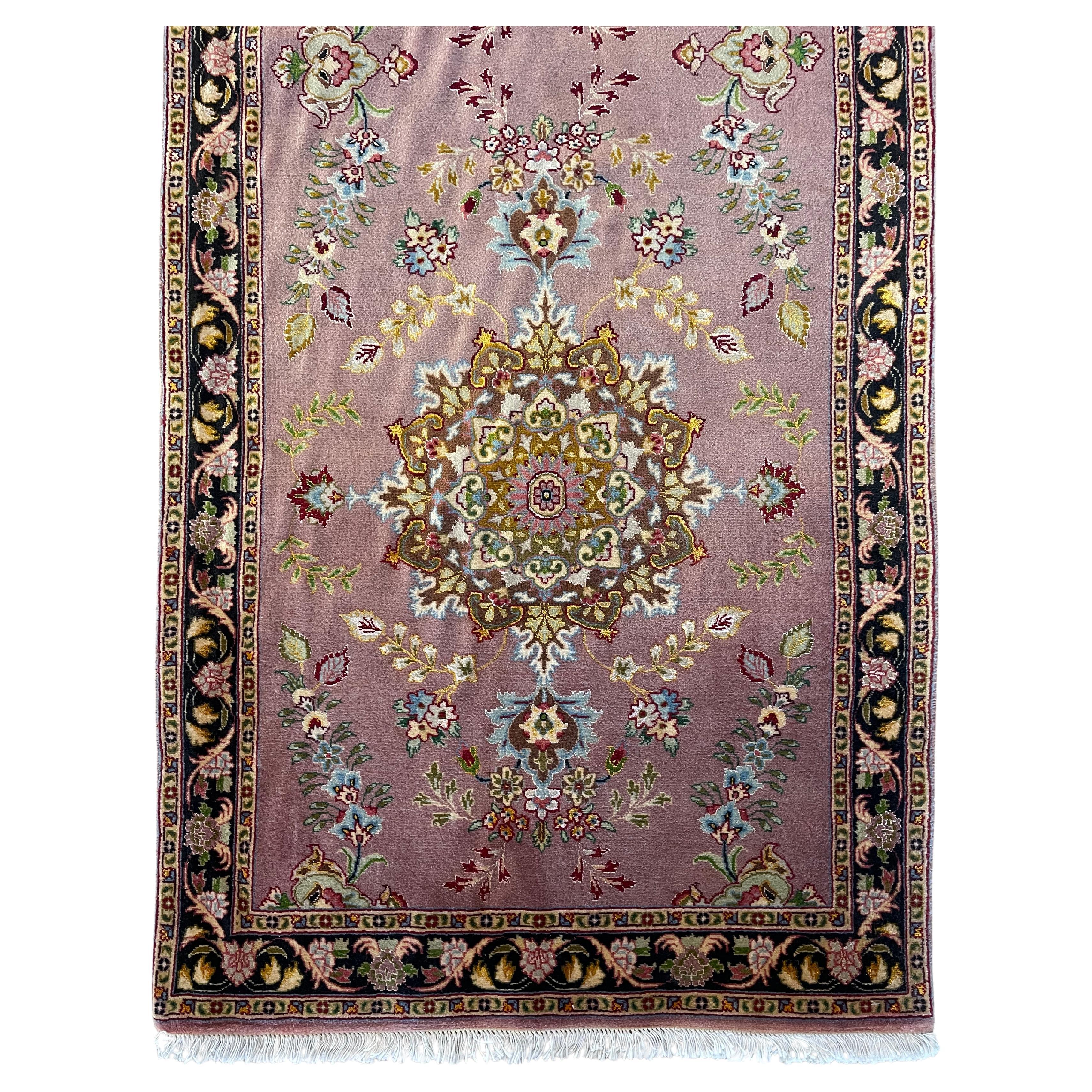 Persian Hand Knotted  Floral Pair Tabriz Runner Rug In Good Condition For Sale In San Diego, CA