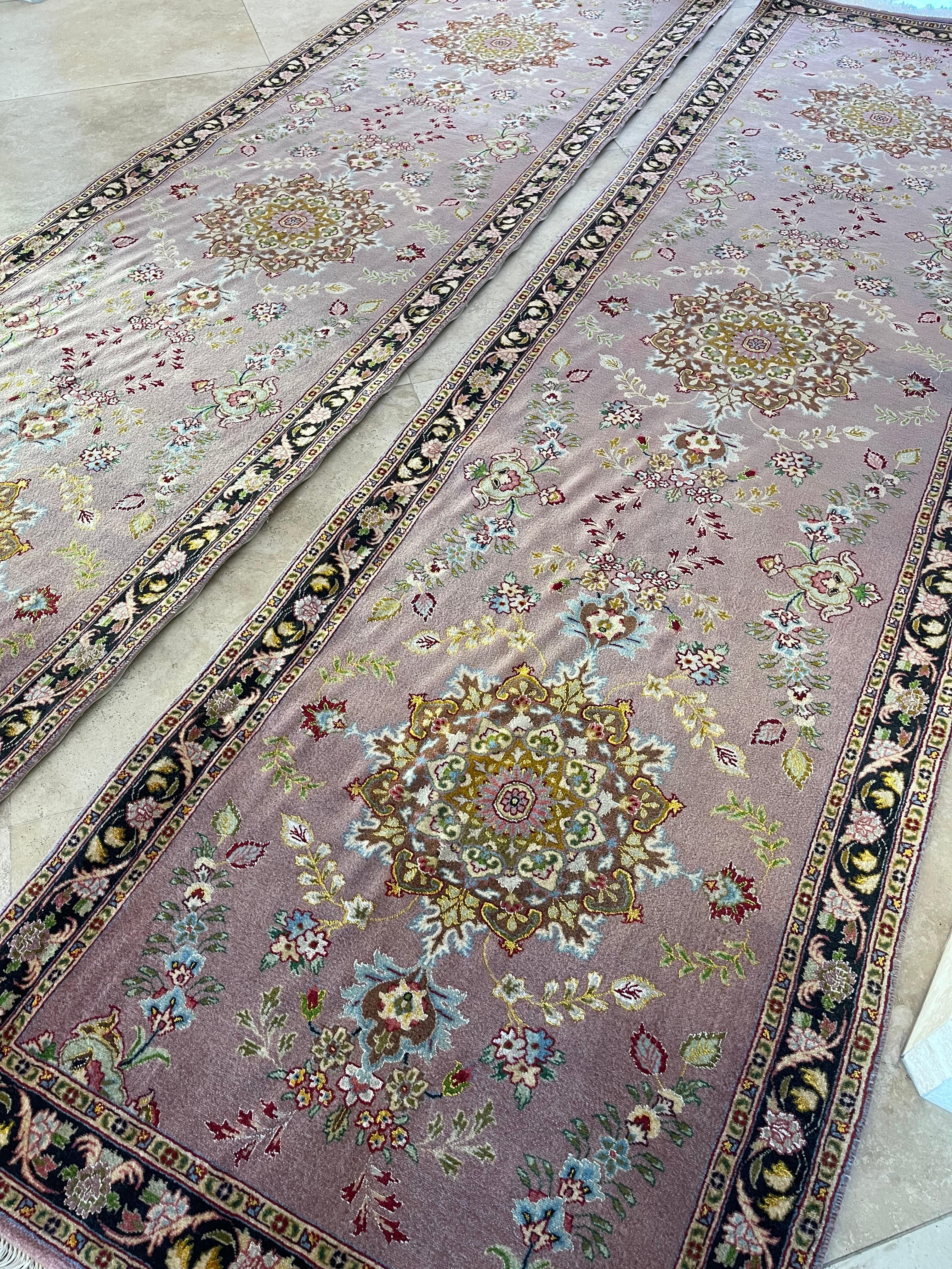 Wool Persian Hand Knotted  Floral Pair Tabriz Runner Rug For Sale