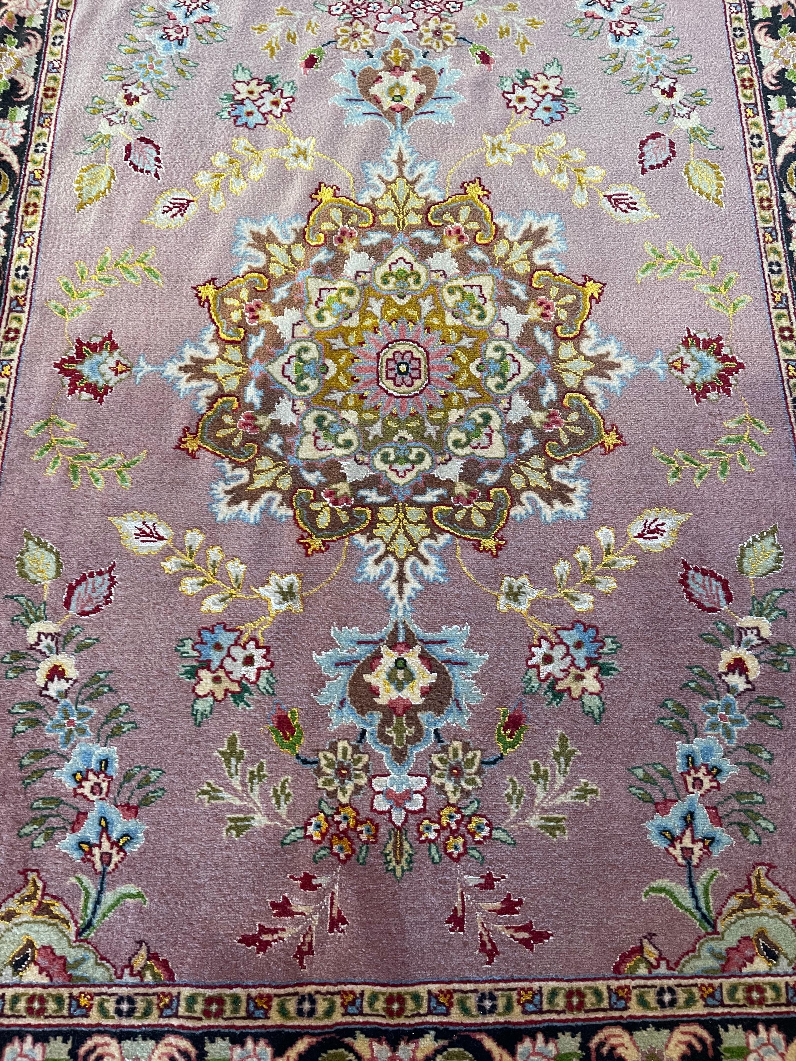 Persian Hand Knotted  Floral Pair Tabriz Runner Rug For Sale 1