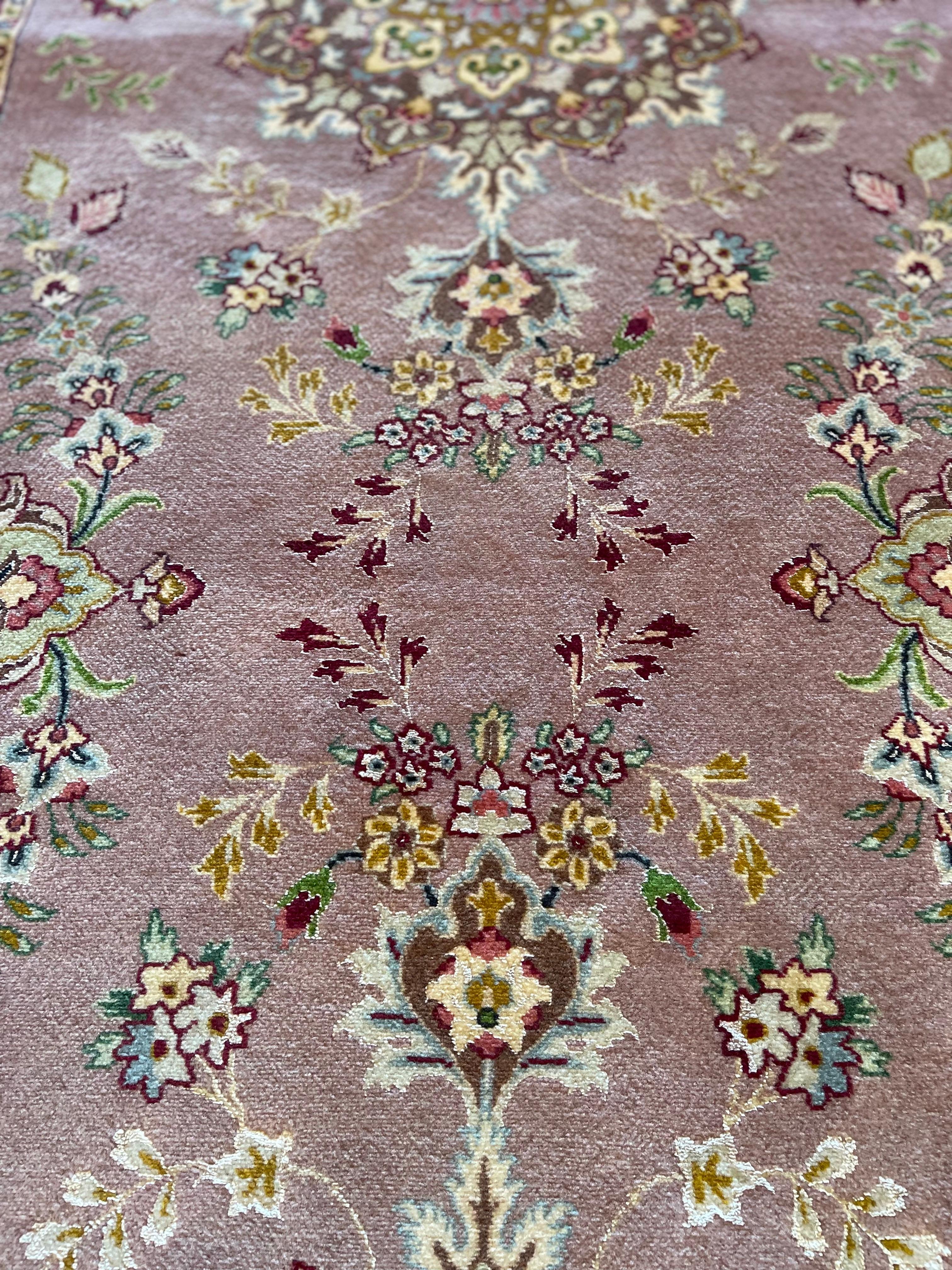 Persian Hand Knotted  Floral Pair Tabriz Runner Rug For Sale 3