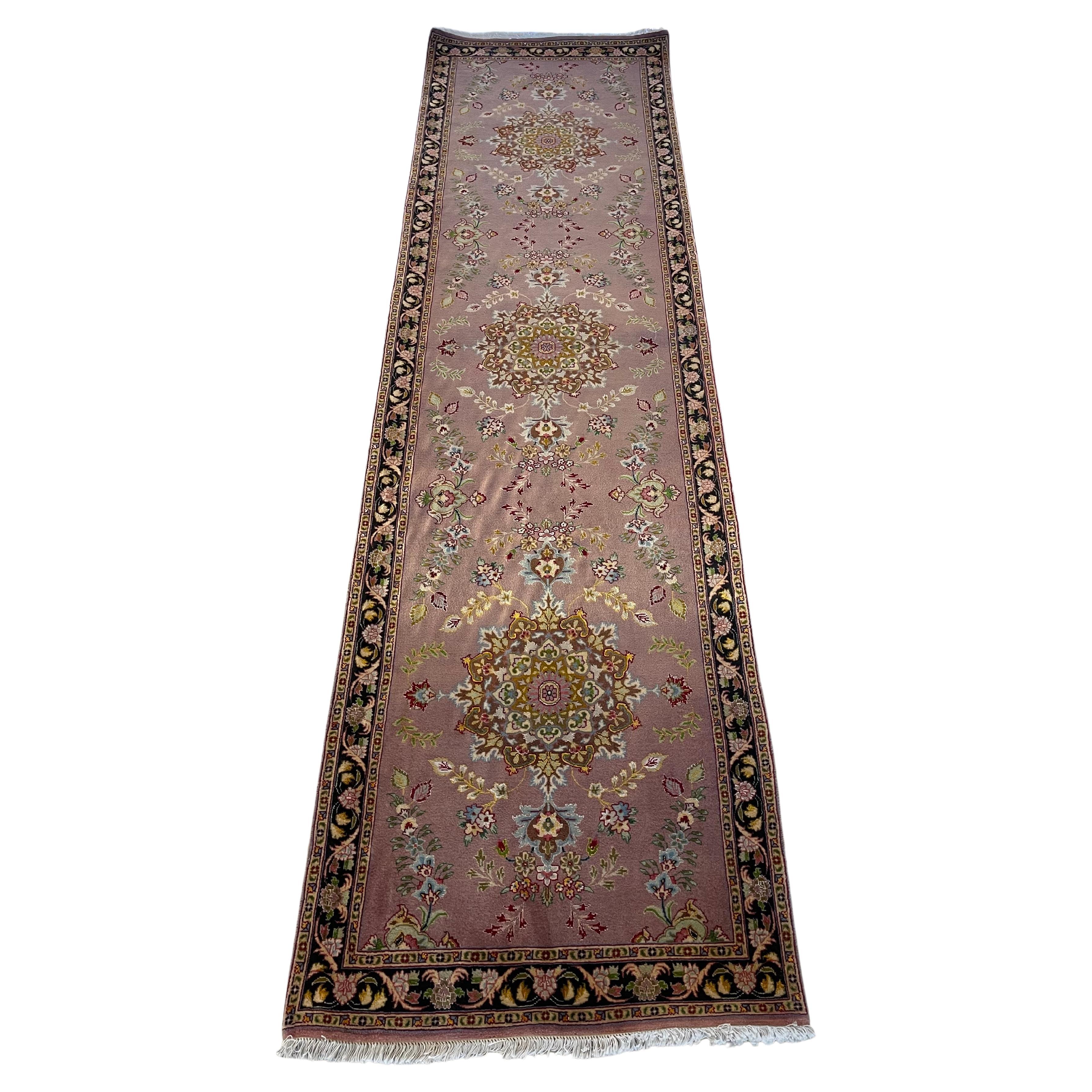 Persian Hand Knotted  Floral Pair Tabriz Runner Rug