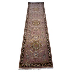 Vintage Persian Hand Knotted  Floral Pair Tabriz Runner Rug