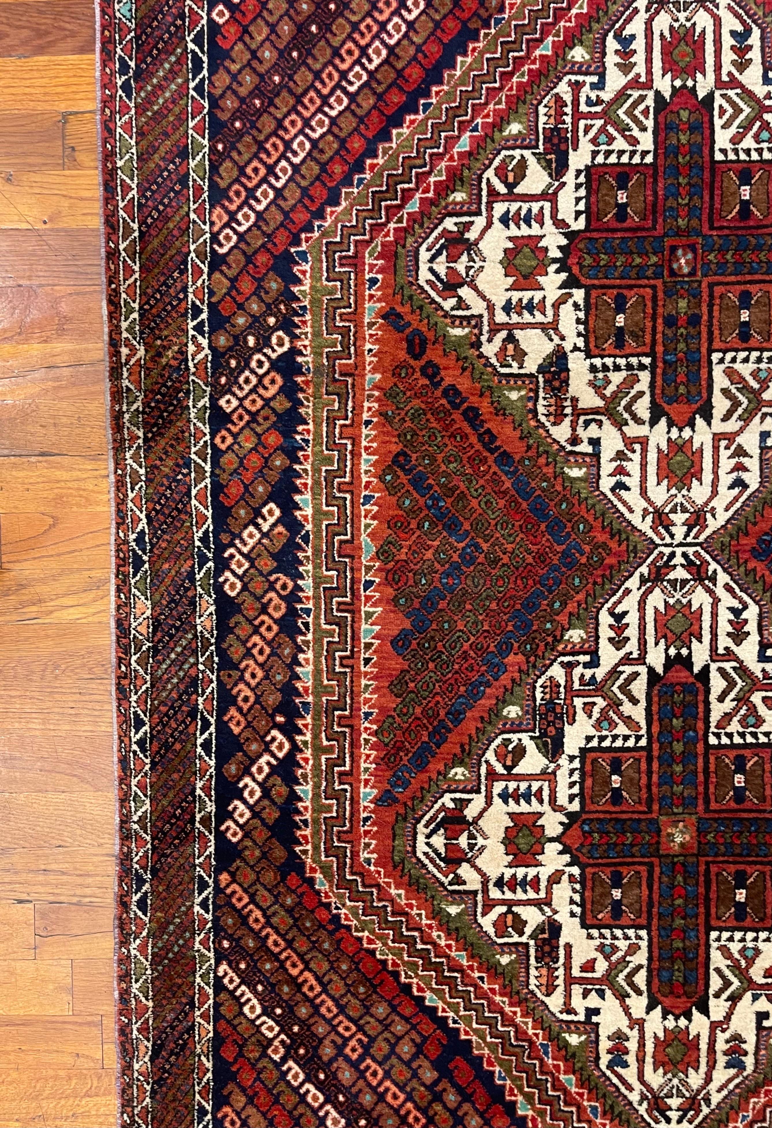 Persian Hand Knotted Geometric Afshar Rug Circa 1950 In Good Condition For Sale In San Diego, CA