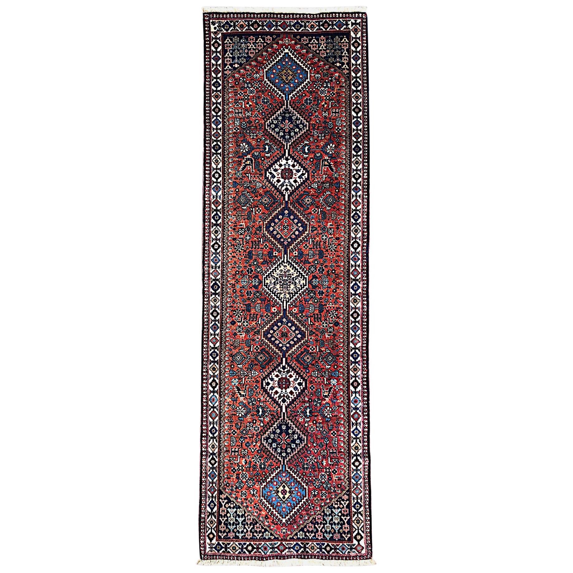 Persian Hand Knotted Geometric Repeated Medallion Yalameh Runner Rug