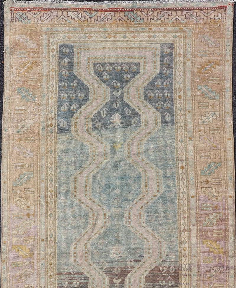 Malayer Persian Hand Knotted Hamadan Wool Runner with Geometric Design Unique Design For Sale