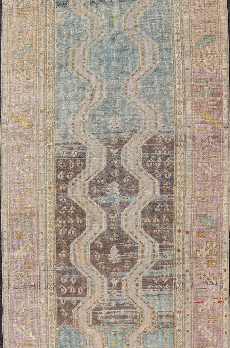 Hand-Knotted Persian Hand Knotted Hamadan Wool Runner with Geometric Design Unique Design For Sale