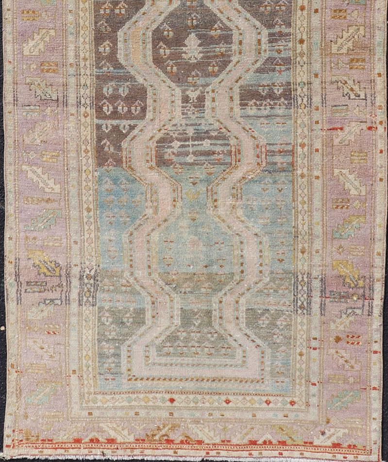 Persian Hand Knotted Hamadan Wool Runner with Geometric Design Unique Design In Good Condition For Sale In Atlanta, GA