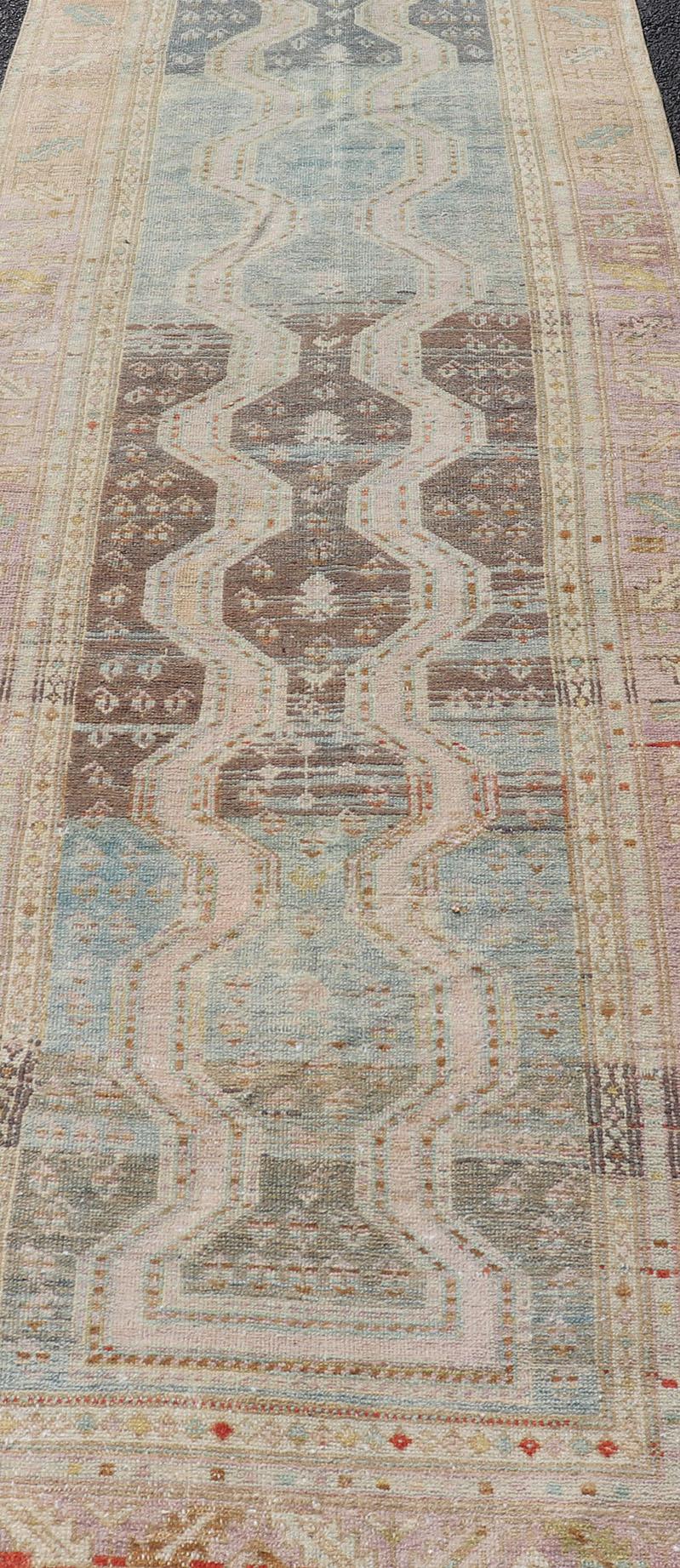 20th Century Persian Hand Knotted Hamadan Wool Runner with Geometric Design Unique Design For Sale