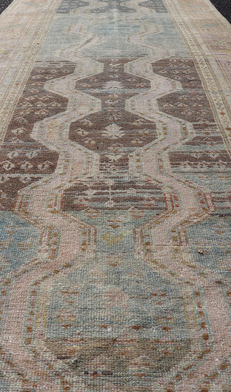 Persian Hand Knotted Hamadan Wool Runner with Geometric Design Unique Design For Sale 1