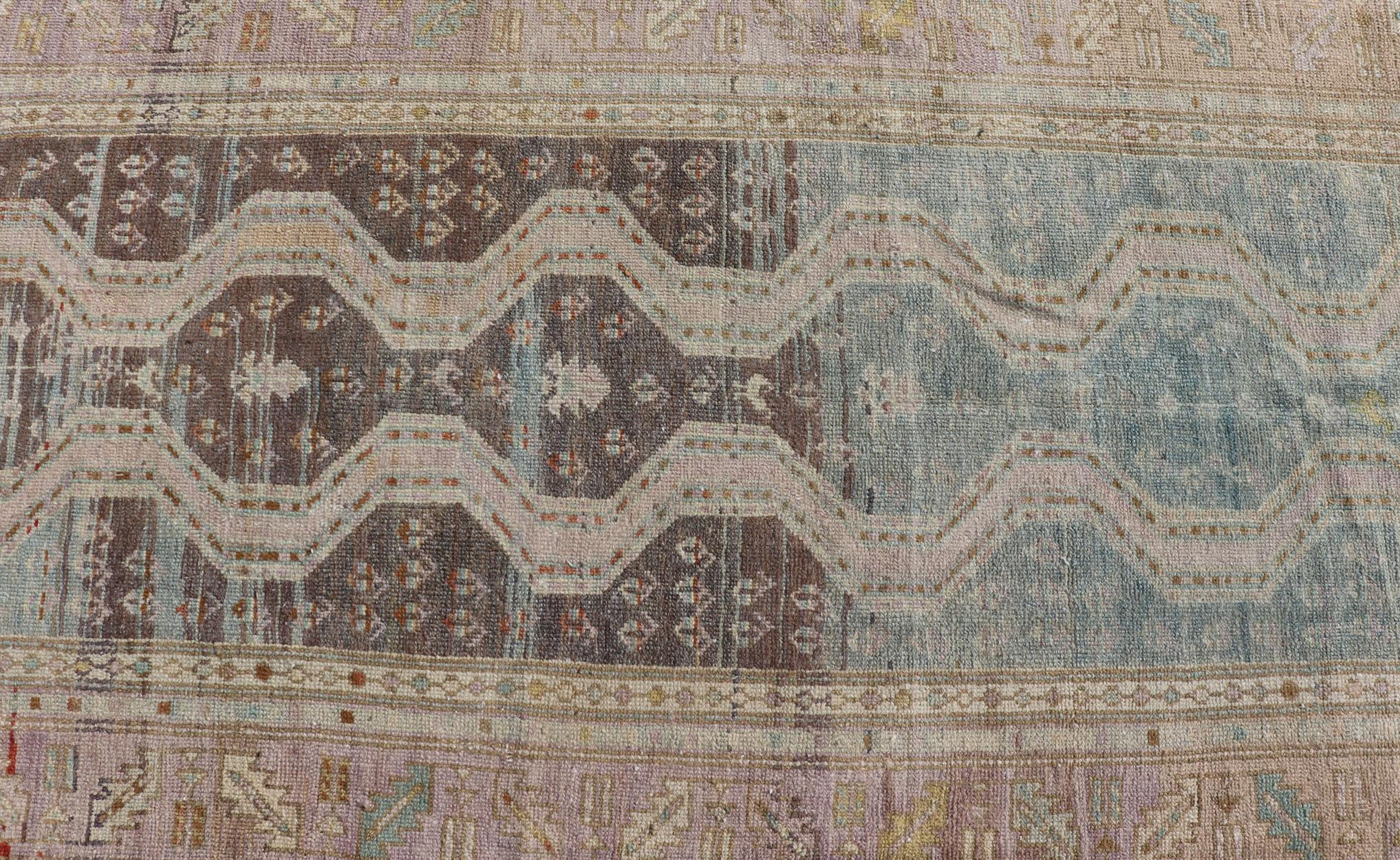 Persian Hand Knotted Hamadan Wool Runner with Geometric Design Unique Design For Sale 2