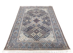 Persian Hand Knotted Medallion Diamond Print Nain Rug Circa 2000