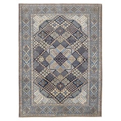 Persian Hand Knotted Medallion Diamond Print Nain Rug Circa 2000