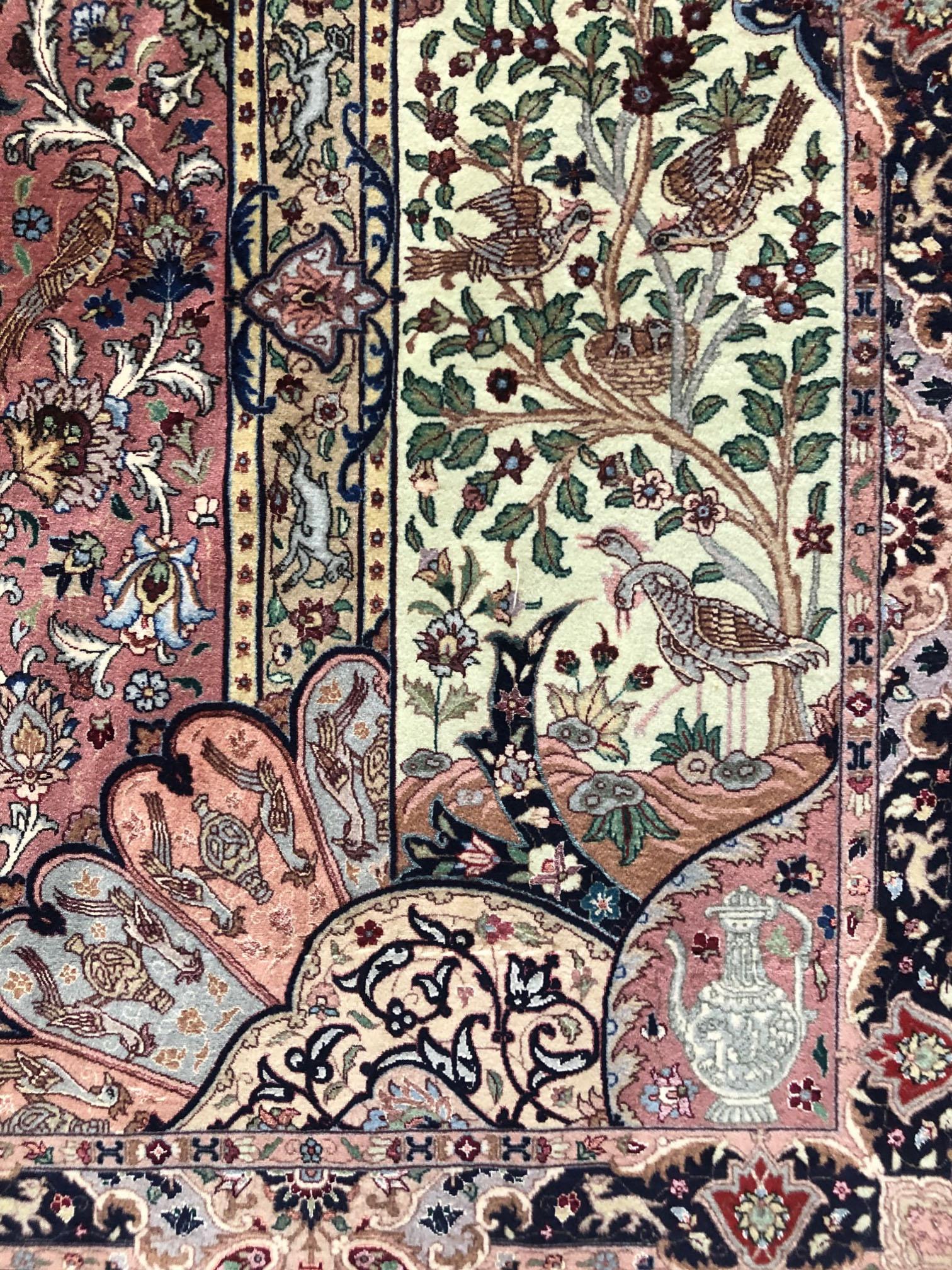 Late 20th Century  Persian Hand Knotted Medallion Floral Animal Print Tabriz Rug For Sale