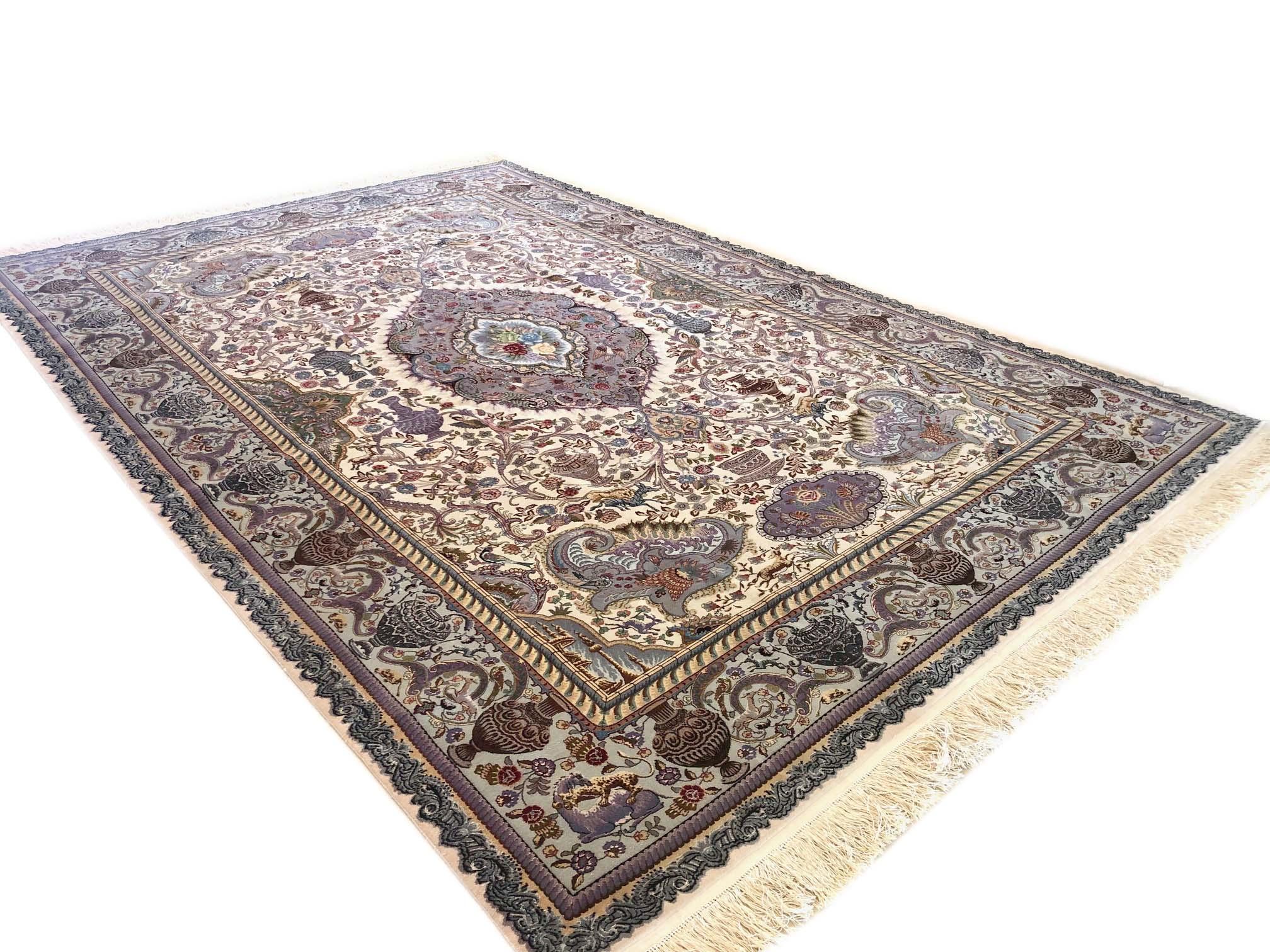 Persian Hand Knotted Medallion Floral Animal Print Tabriz Zirkhaki Design Rug 3