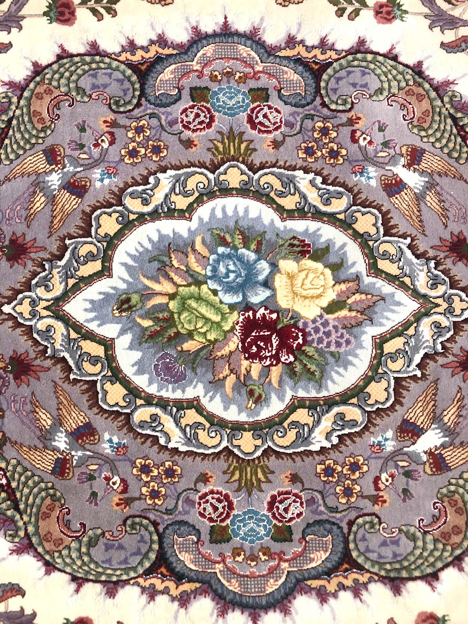 Persian Hand Knotted Medallion Floral Animal Print Tabriz Zirkhaki Design Rug 4