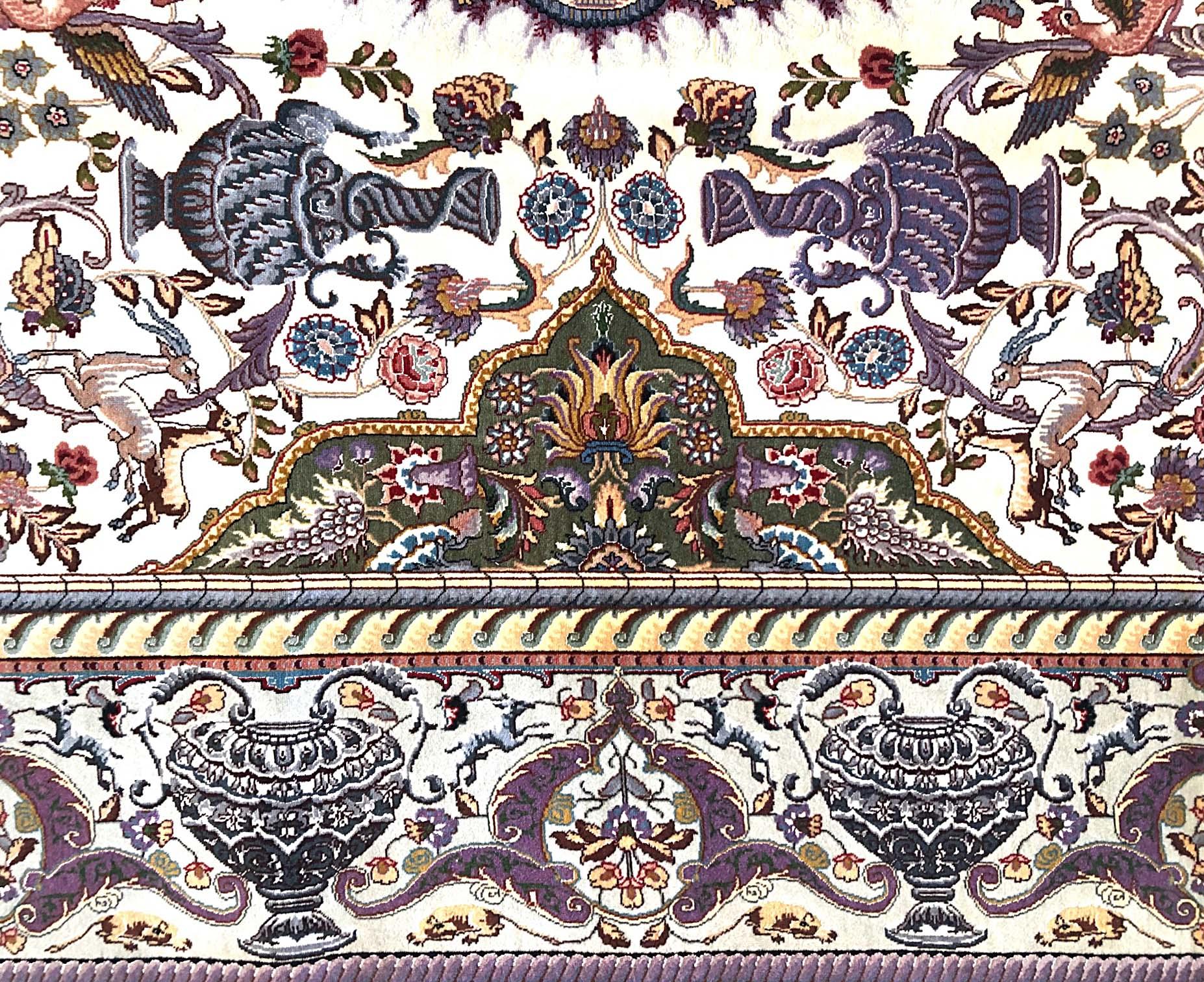 Wool Persian Hand Knotted Medallion Floral Animal Print Tabriz Zirkhaki Design Rug