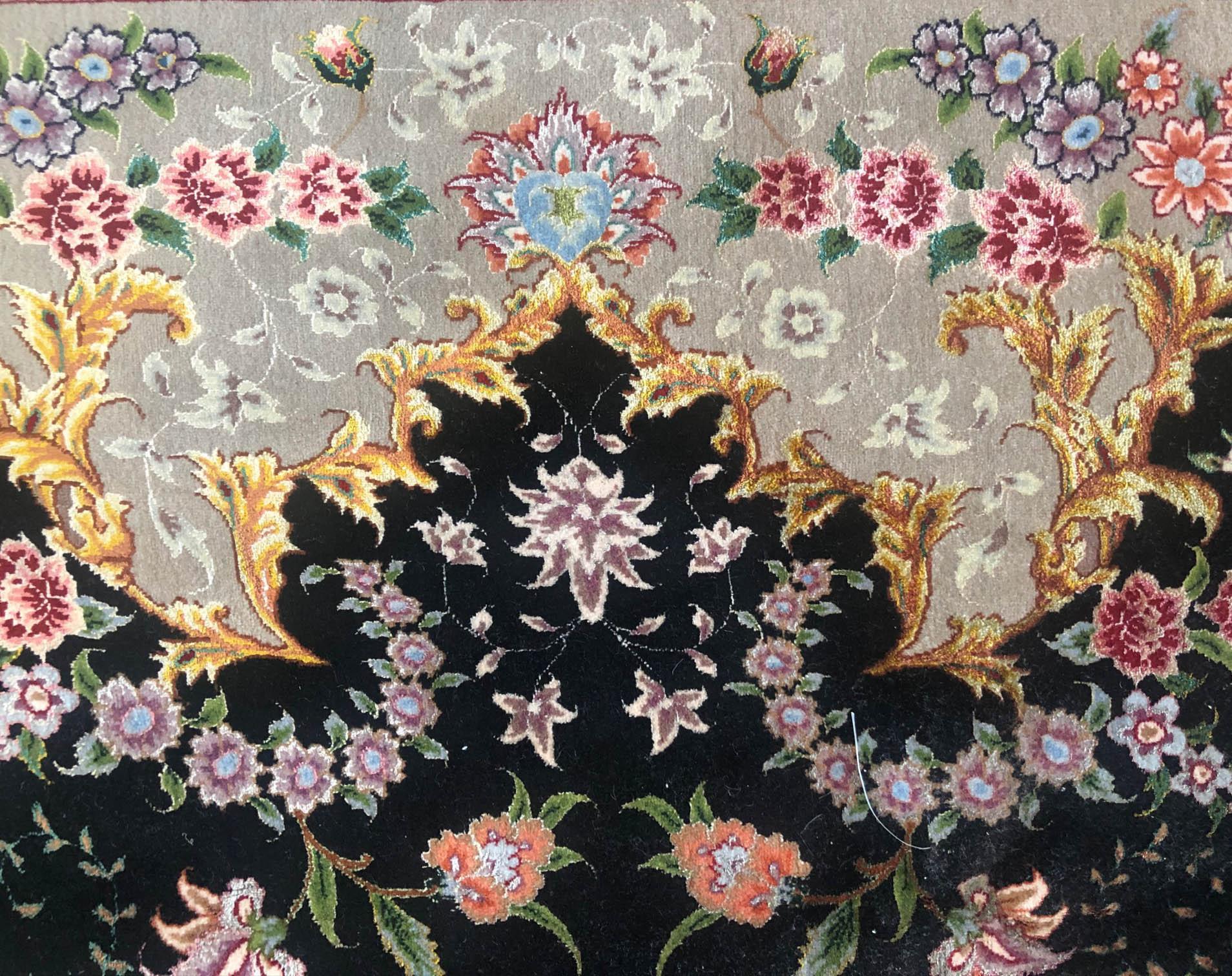 Persian Hand Knotted Medallion Floral Benam Design Tabriz Black Rug 80 Raj For Sale 3
