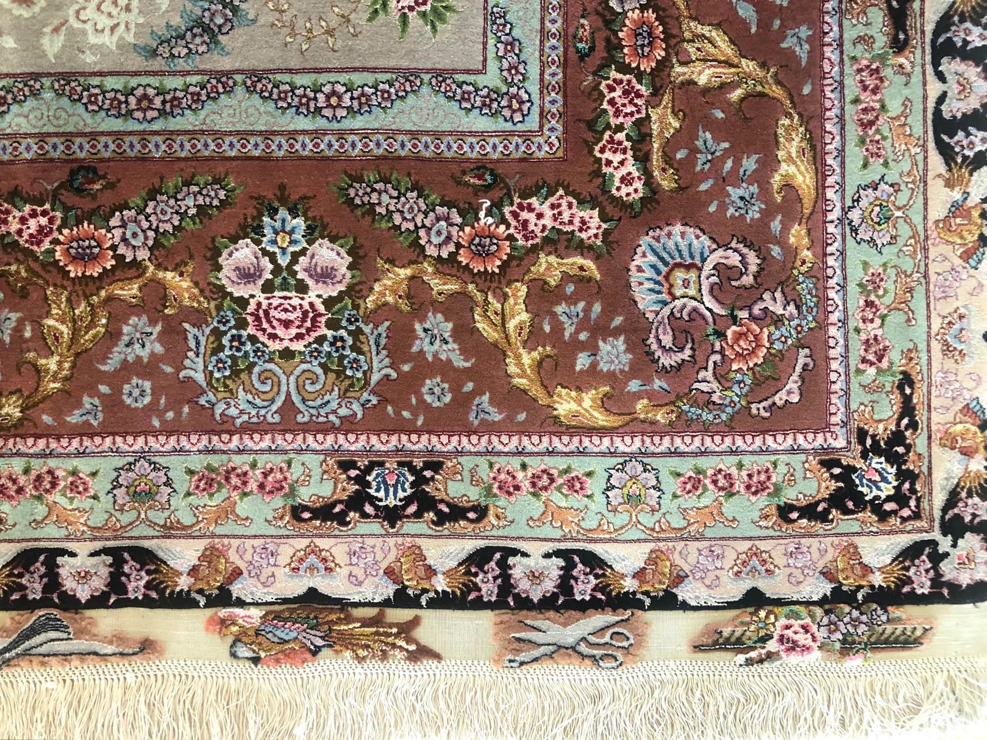 Persian Hand Knotted Medallion Floral Benam Design Tabriz Black Rug 80 Raj For Sale 4