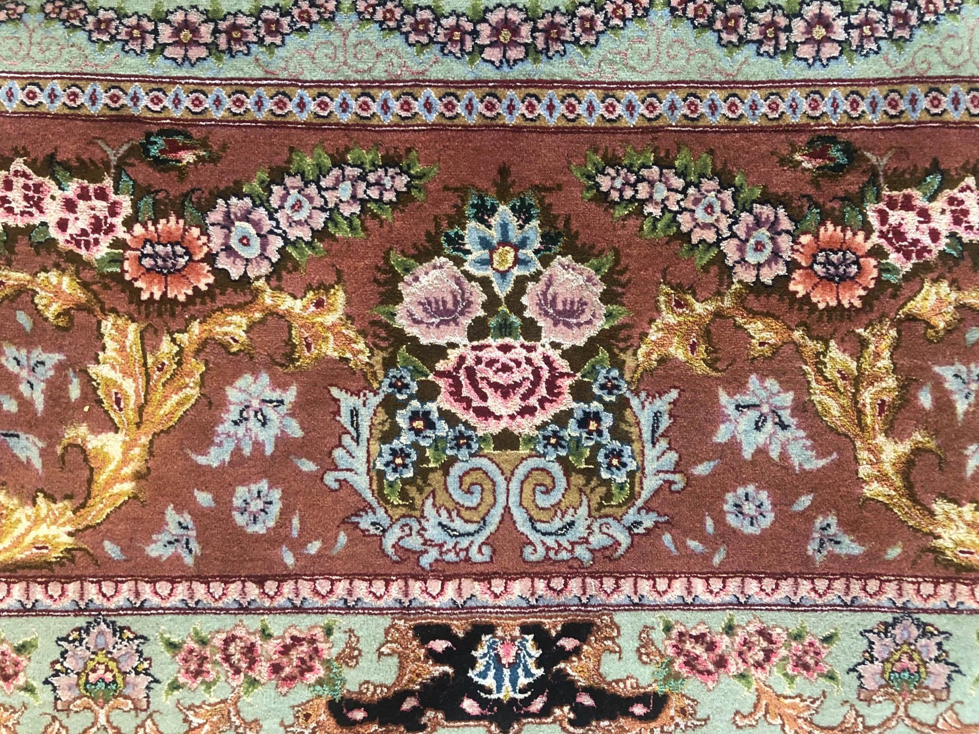 Persian Hand Knotted Medallion Floral Benam Design Tabriz Black Rug 80 Raj For Sale 8