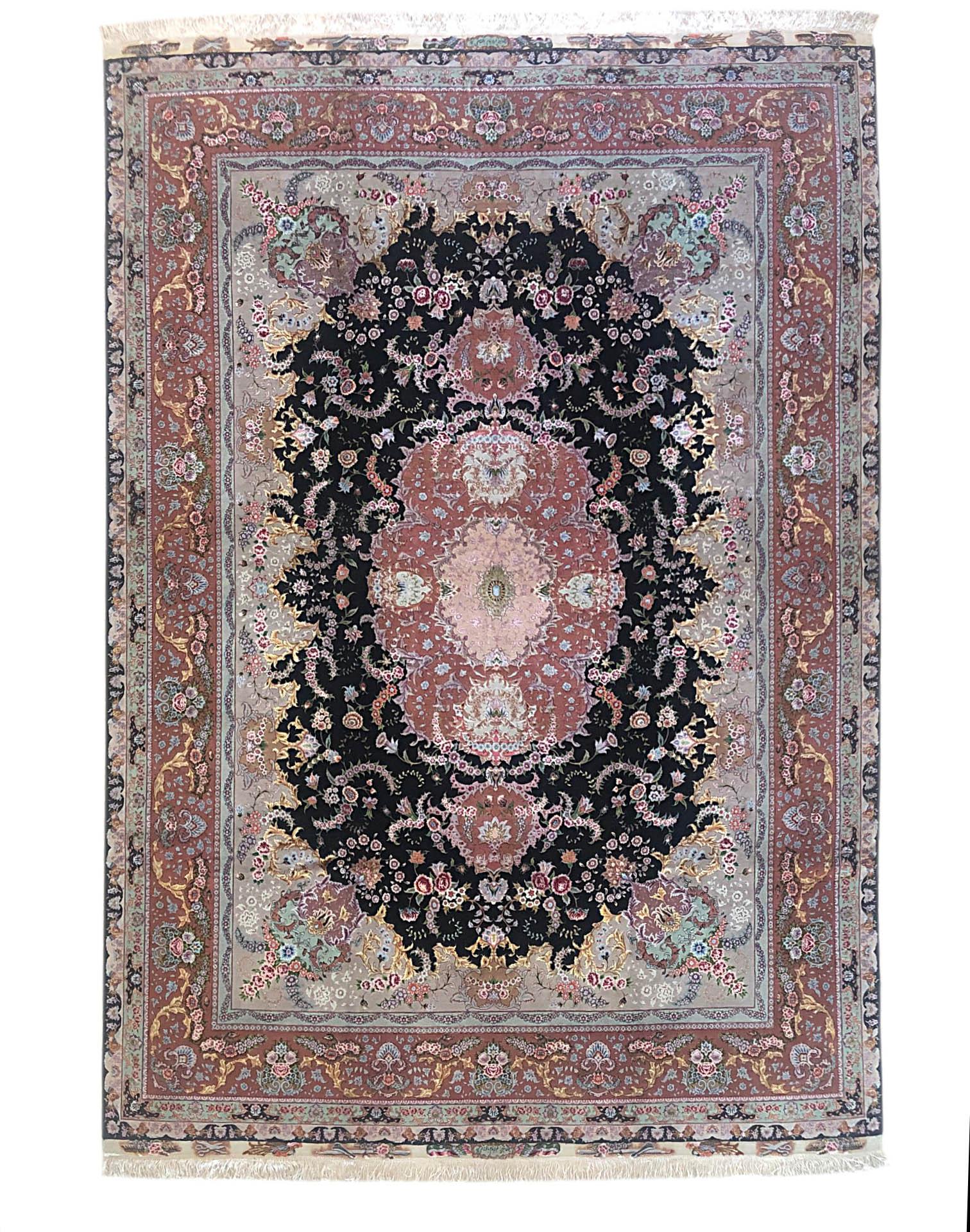 Persian Hand Knotted Medallion Floral Benam Design Tabriz Black Rug 80 Raj For Sale 10