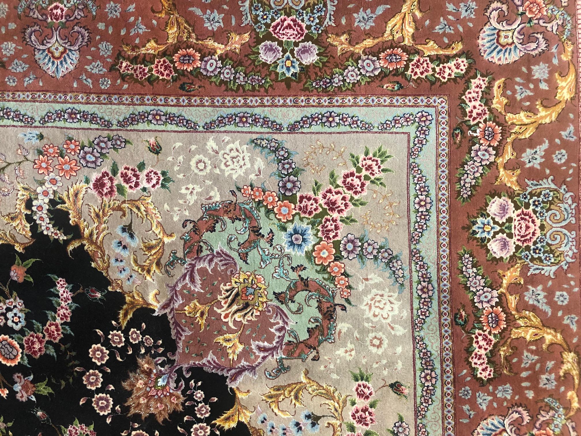 Persian Hand Knotted Medallion Floral Benam Design Tabriz Black Rug 80 Raj In New Condition For Sale In San Diego, CA