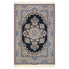 Persian Hand Knotted Medallion Floral Black Silk Isfahan Rug New