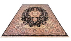Authentic Medallion Floral Wool Silk Tabriz Rug