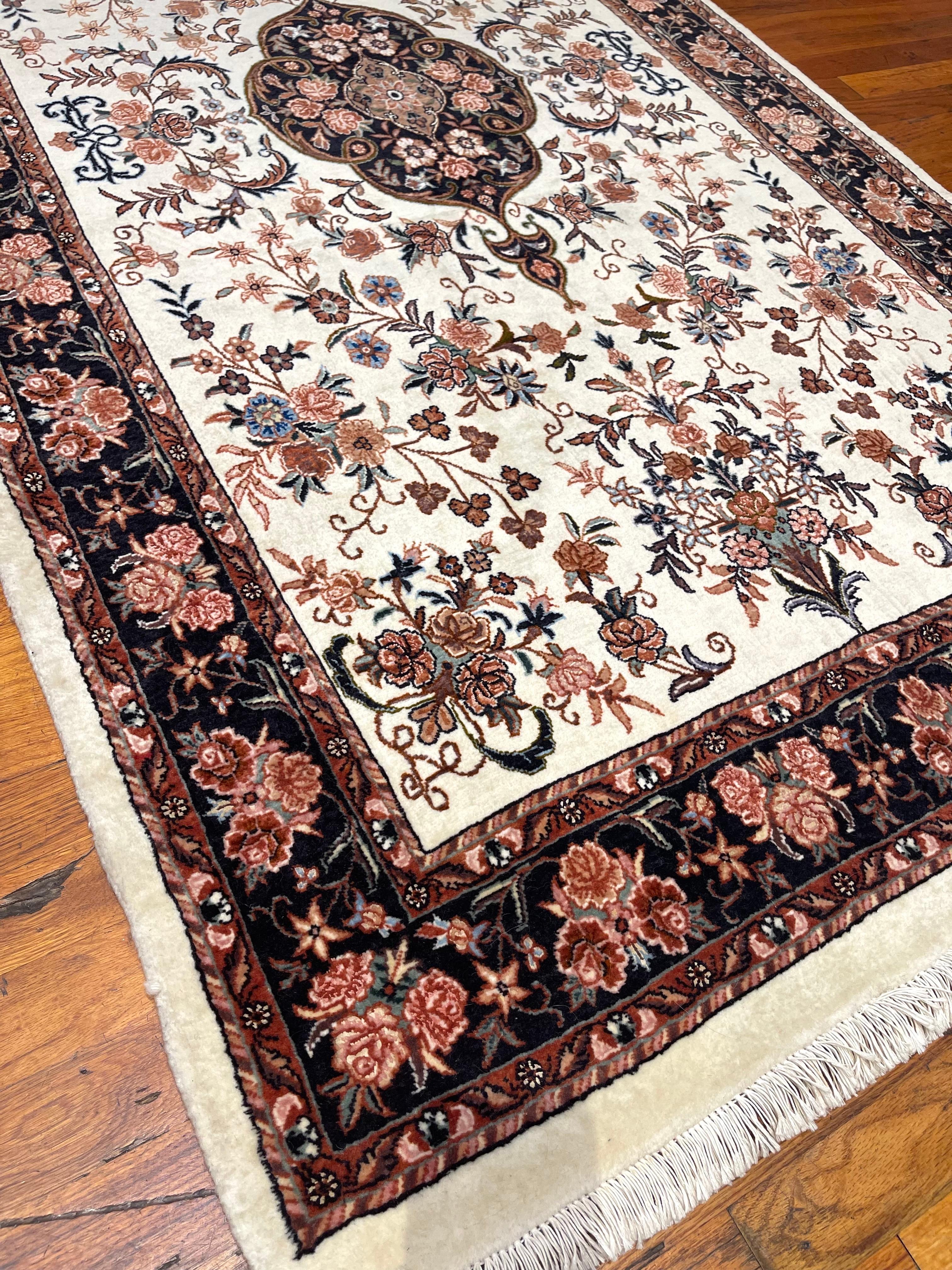 Persian Floral Bijar Rug For Sale 1