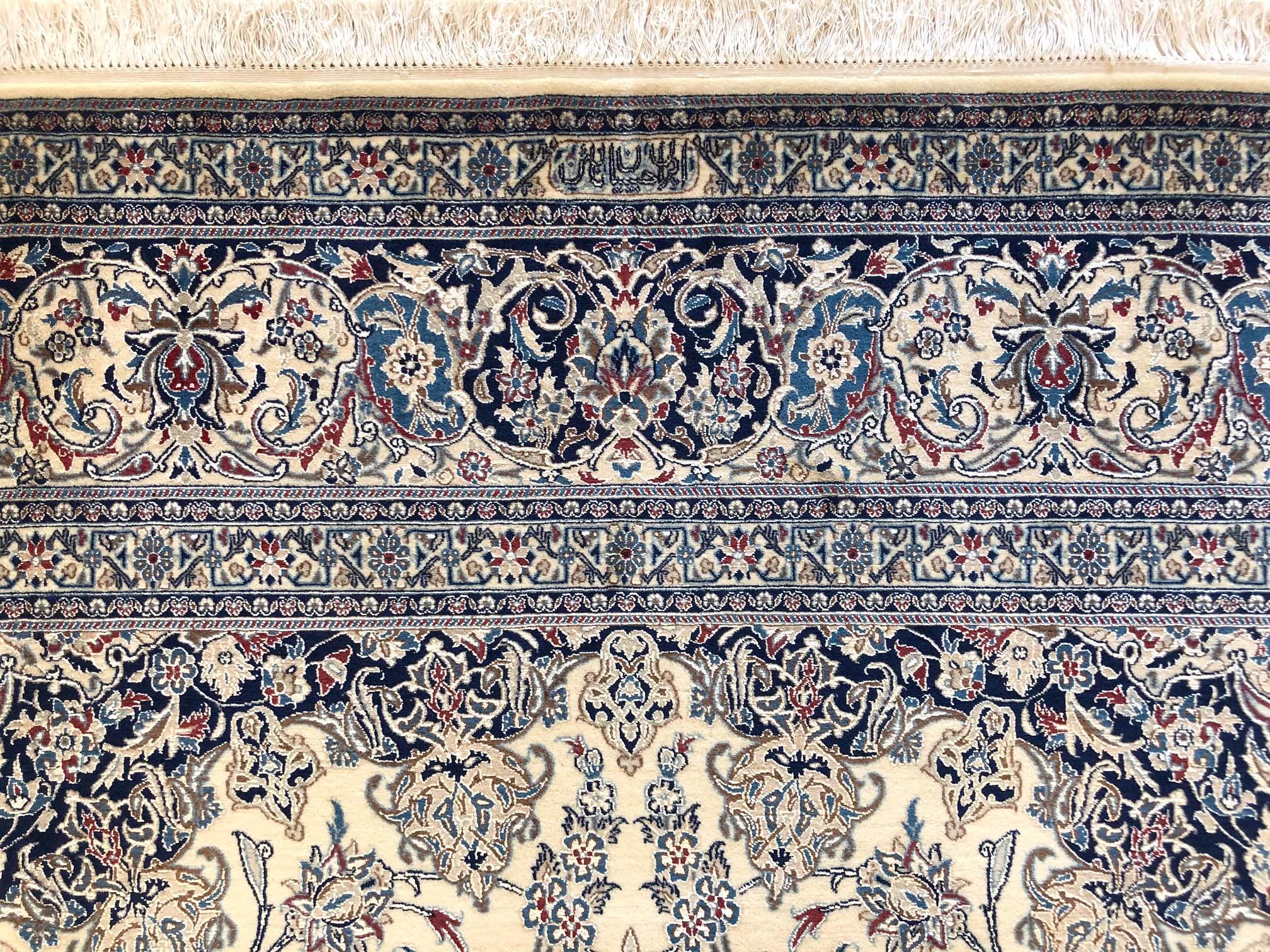 Persian Hand Knotted Medallion Floral Cream Blue Habibian Nain Rug 4La For Sale 3