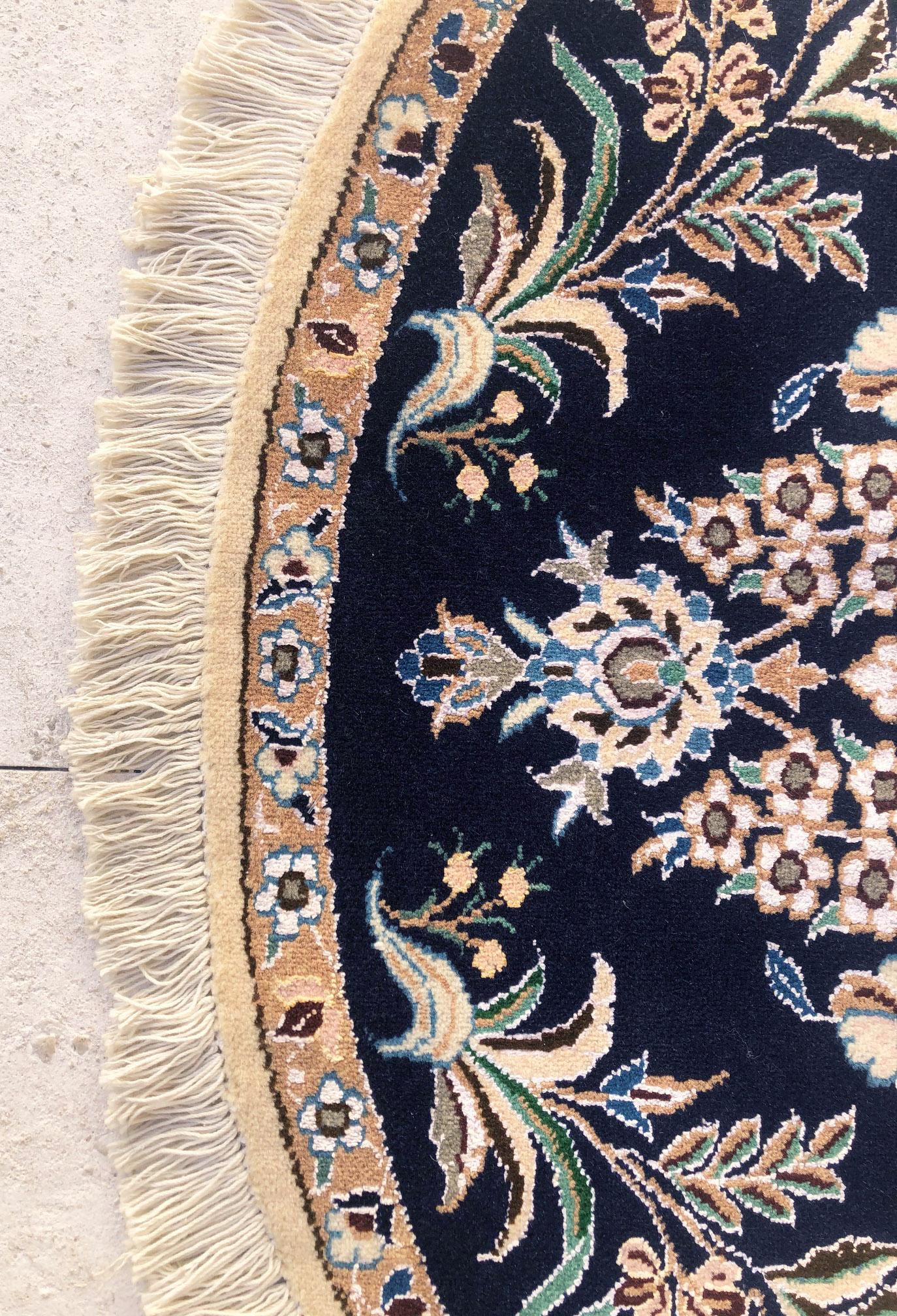 Persian Hand Knotted Medallion Floral Cream Blue Nain Oval Rug 4