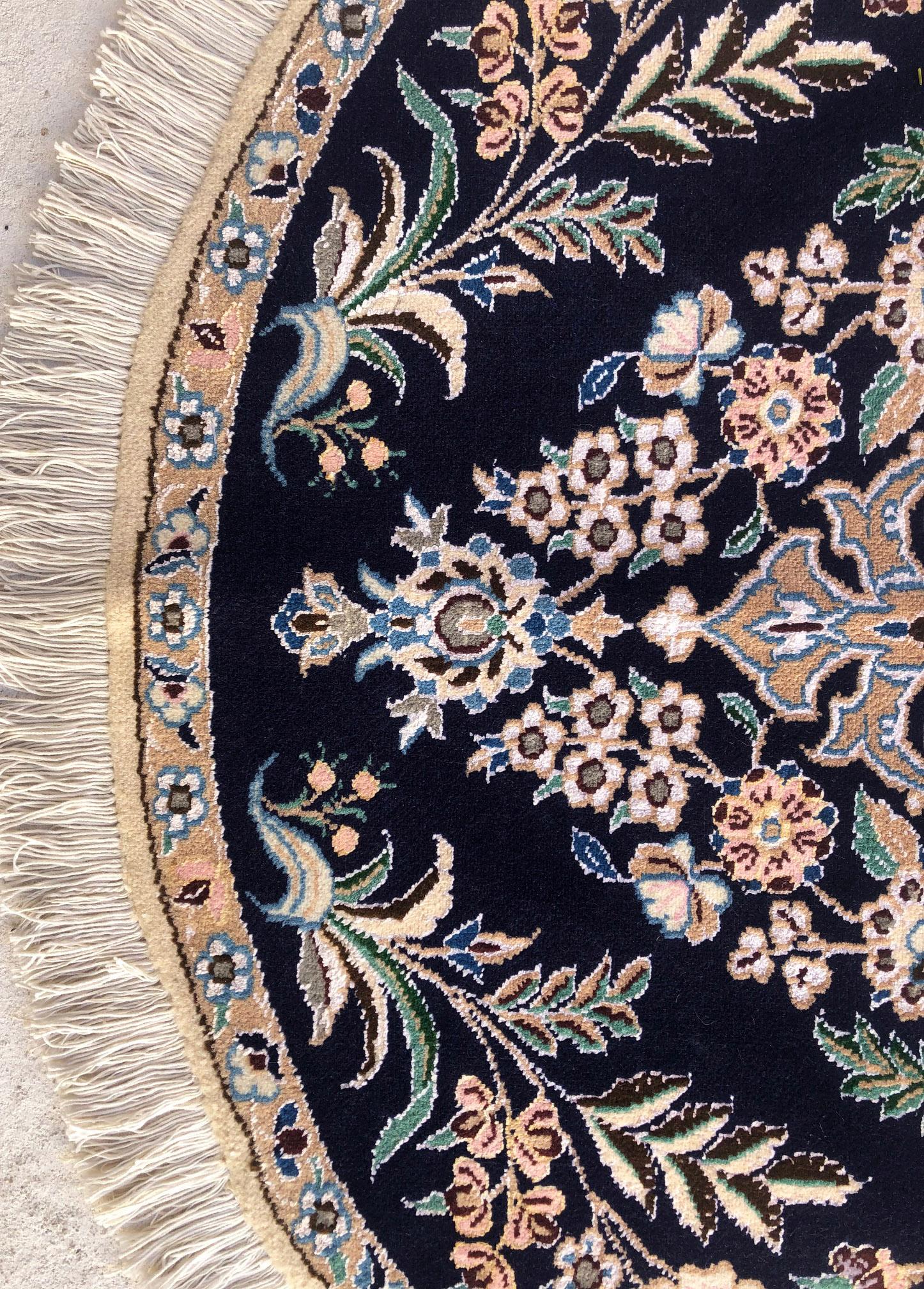 Persian Hand Knotted Medallion Floral Cream Blue Nain Oval Rug 5