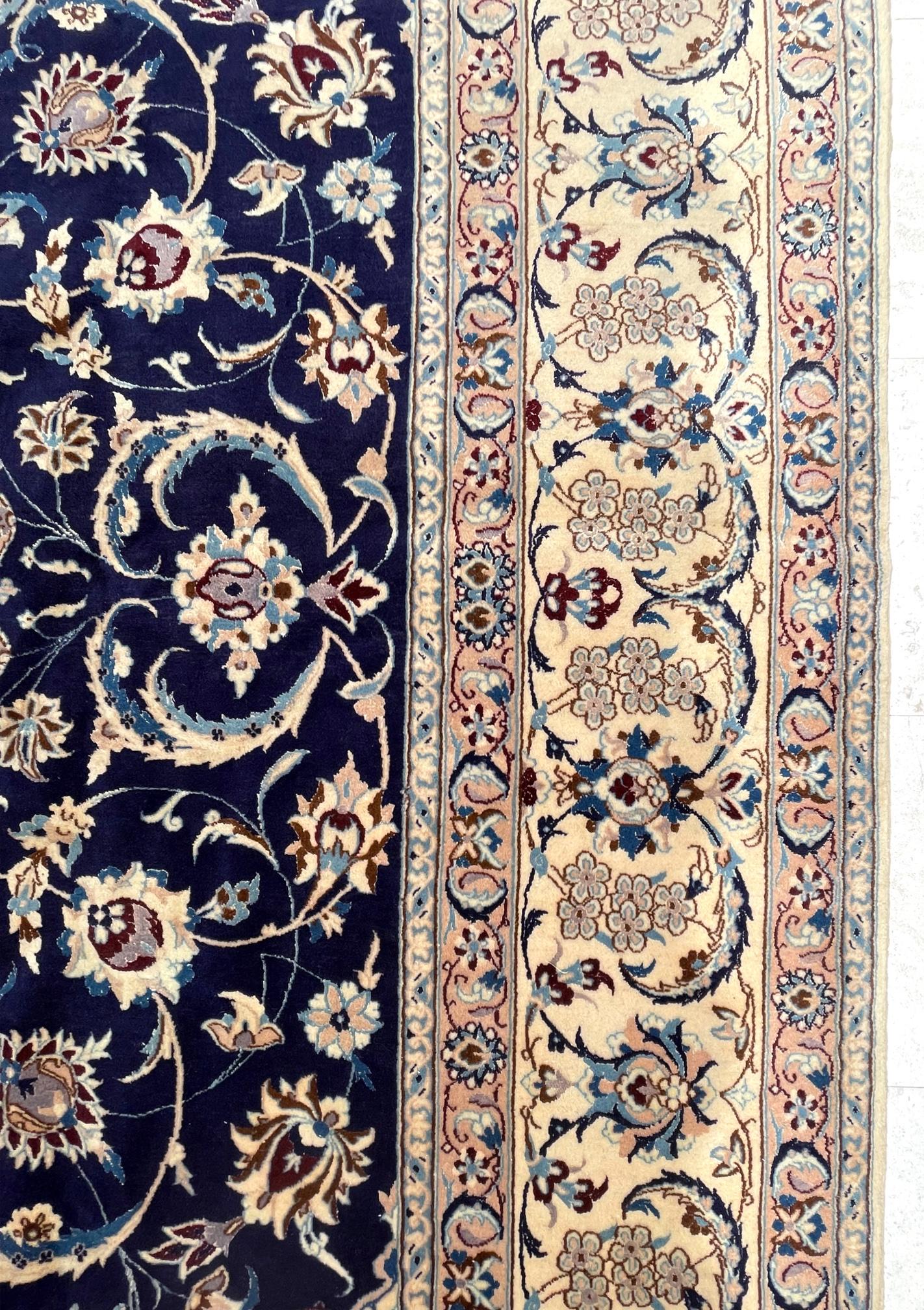 Persian Hand Knotted Medallion Floral Cream Blue Nain Rug, 1970 circa For Sale 7