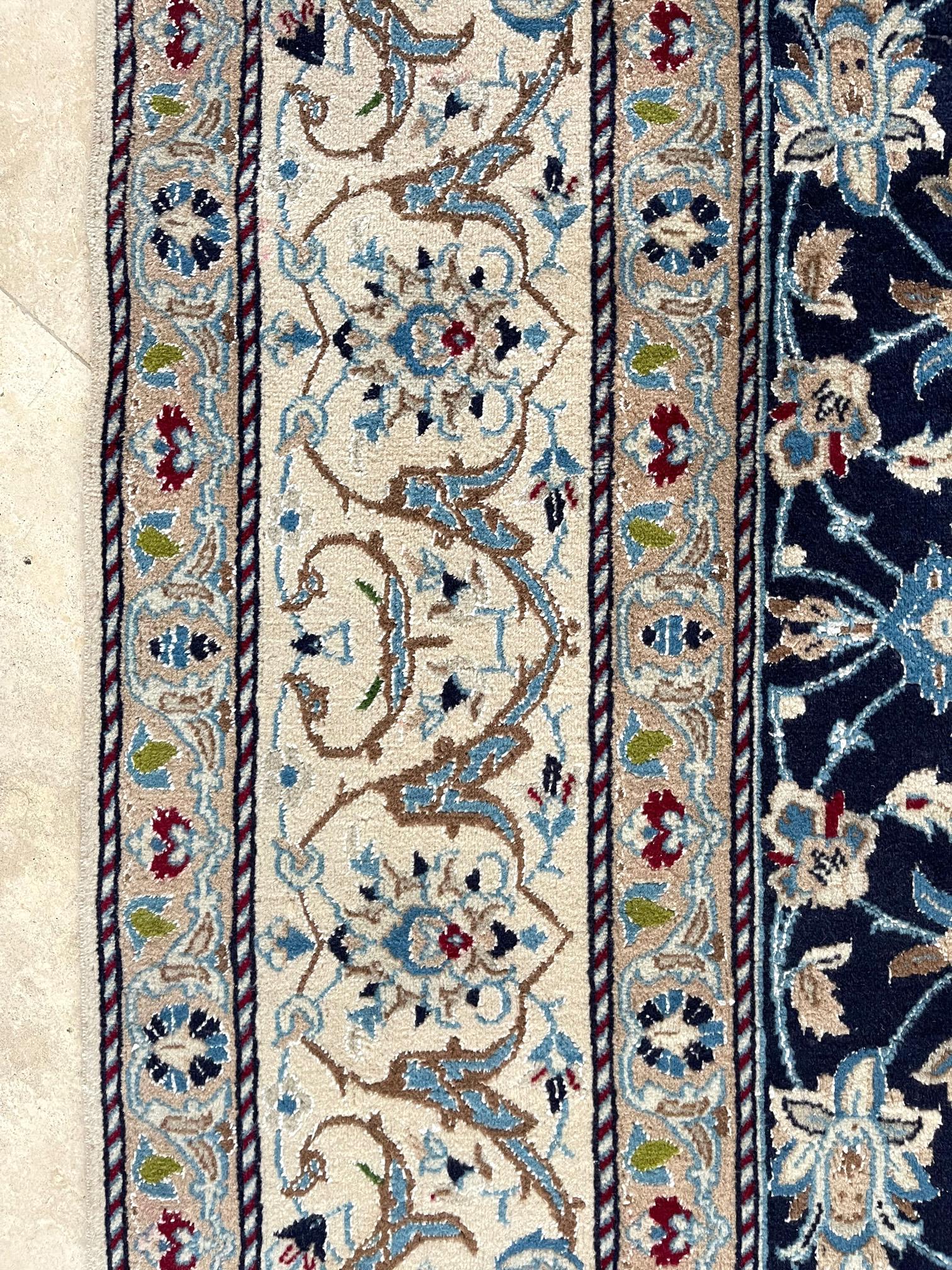 Persian Hand Knotted Medallion Floral Cream Blue Nain Rug 1980 Circa For Sale 7