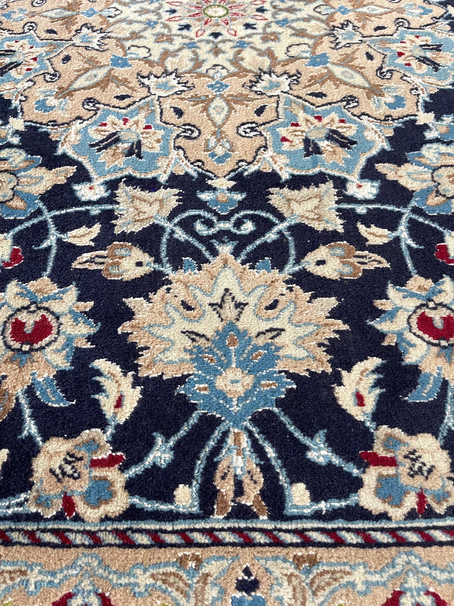 Late 20th Century Persian Hand Knotted Medallion Floral Cream Blue Nain Rug 1980 Circa For Sale