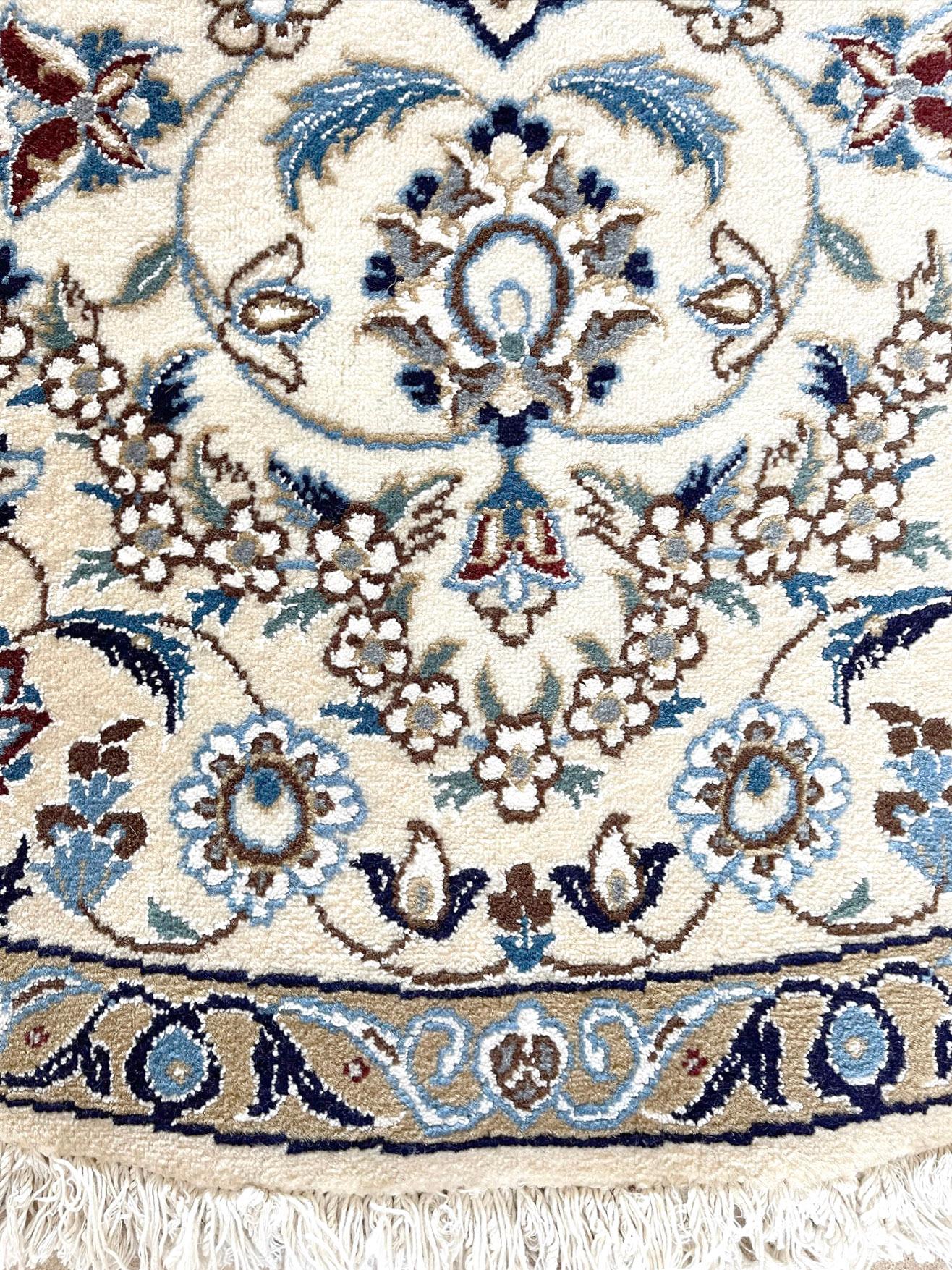 Persian Hand Knotted Medallion Floral Cream Blue Nain Rug 2000 Circa For Sale 4