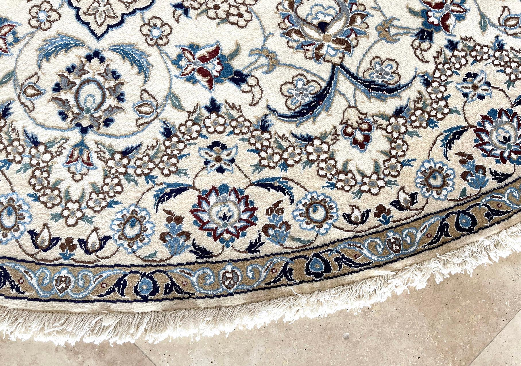 Persian Hand Knotted Medallion Floral Cream Blue Nain Rug 2000 Circa For Sale 5