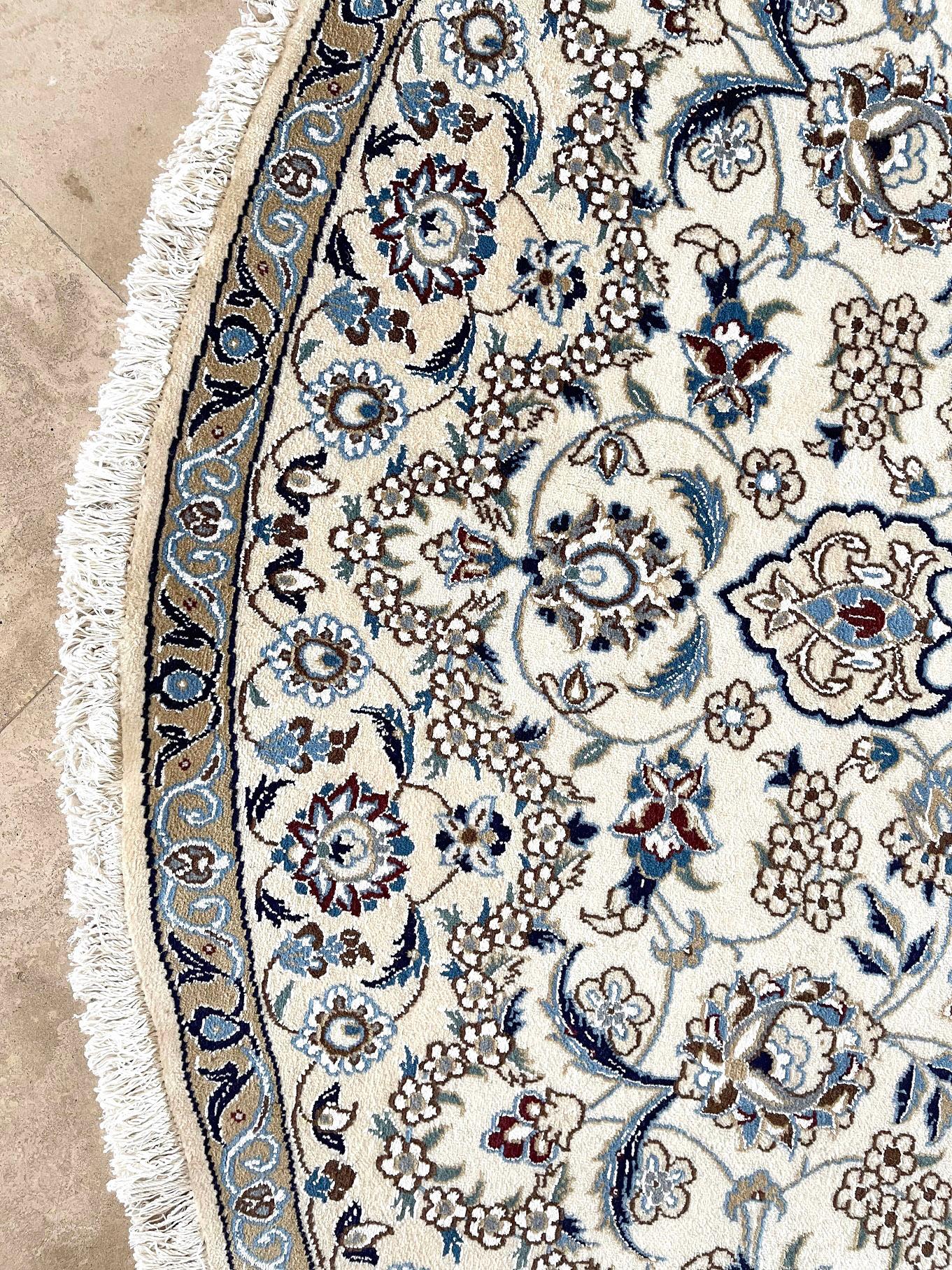 Persian Hand Knotted Medallion Floral Cream Blue Nain Rug 2000 Circa For Sale 7