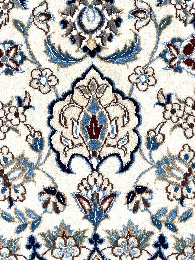 Persian Hand Knotted Medallion Floral Cream Blue Nain Rug 2000 Circa ...