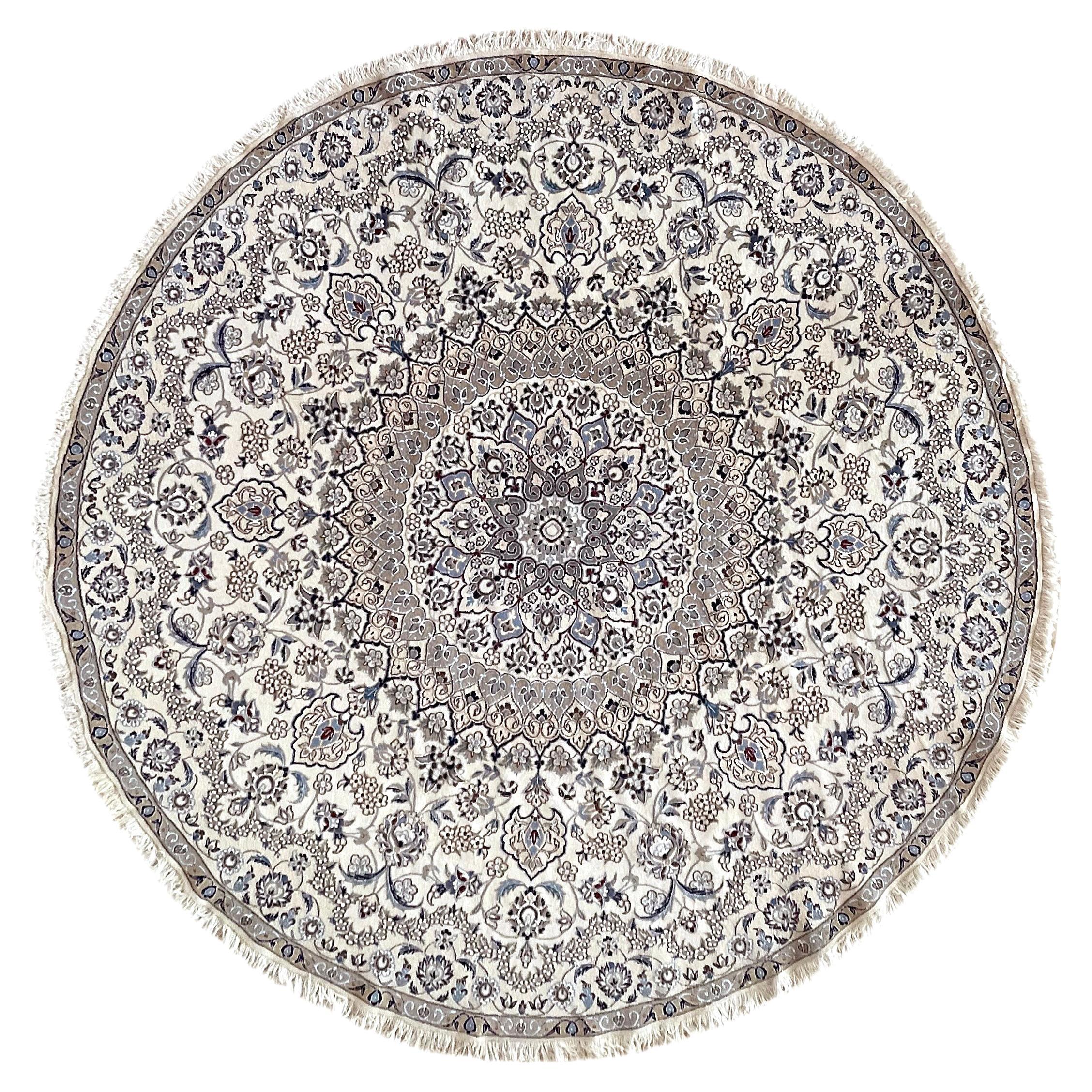Handgeknüpfter, geblümter, cremeblauer Nain-Teppich aus Persien, 2000