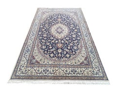 Persian Hand Knotted Medallion Floral Cream Blue Nain Rug