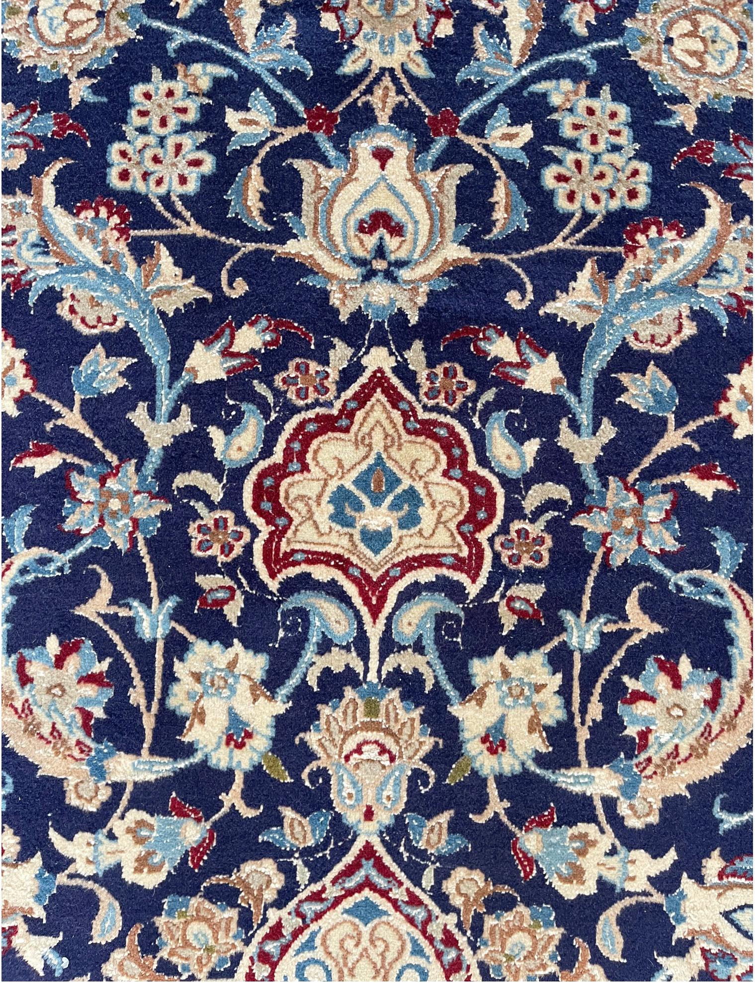 Persian Floral Cream Blue Nain Rug In Good Condition For Sale In San Diego, CA