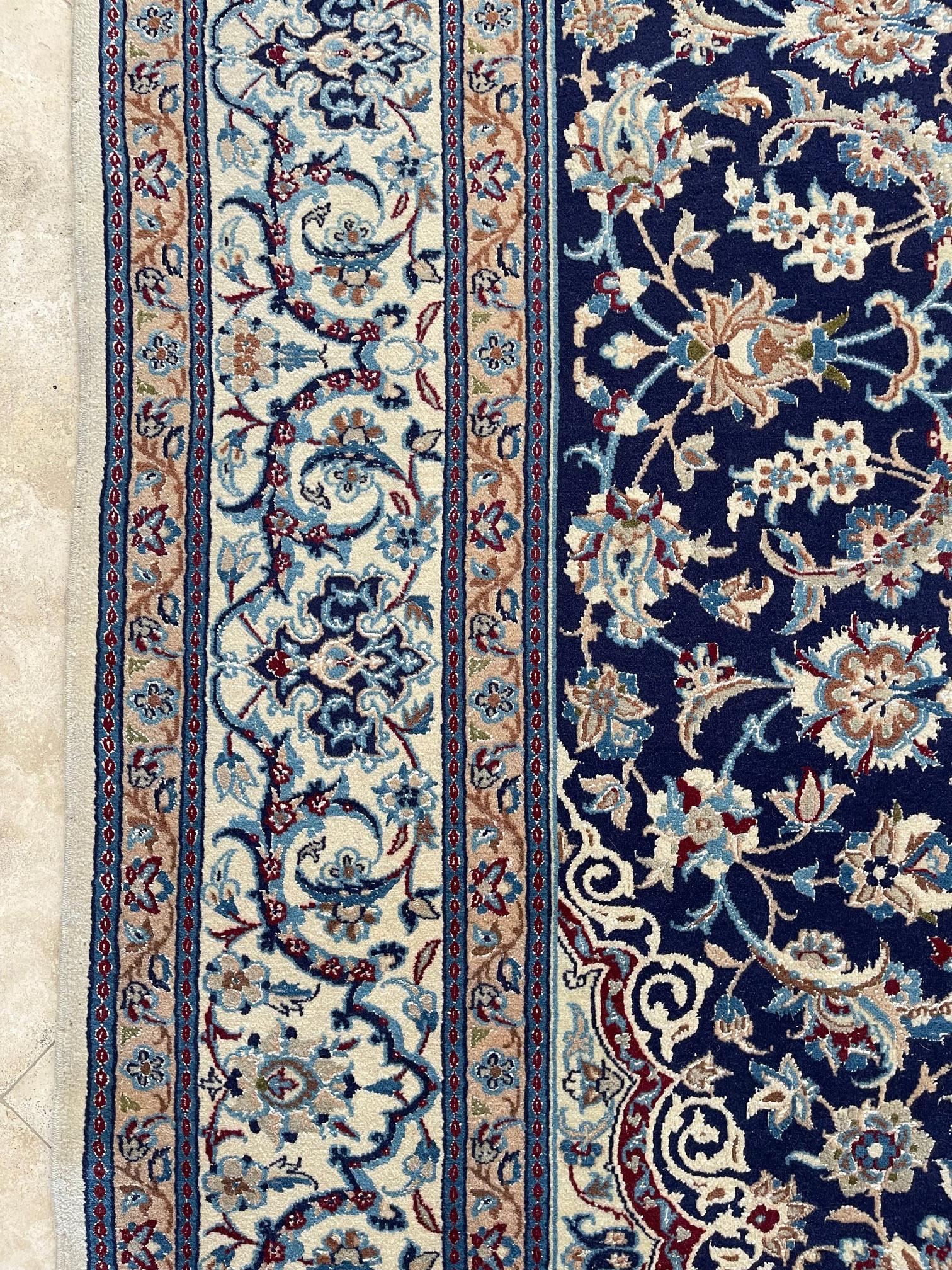 Persian Floral Cream Blue Nain Rug For Sale 1