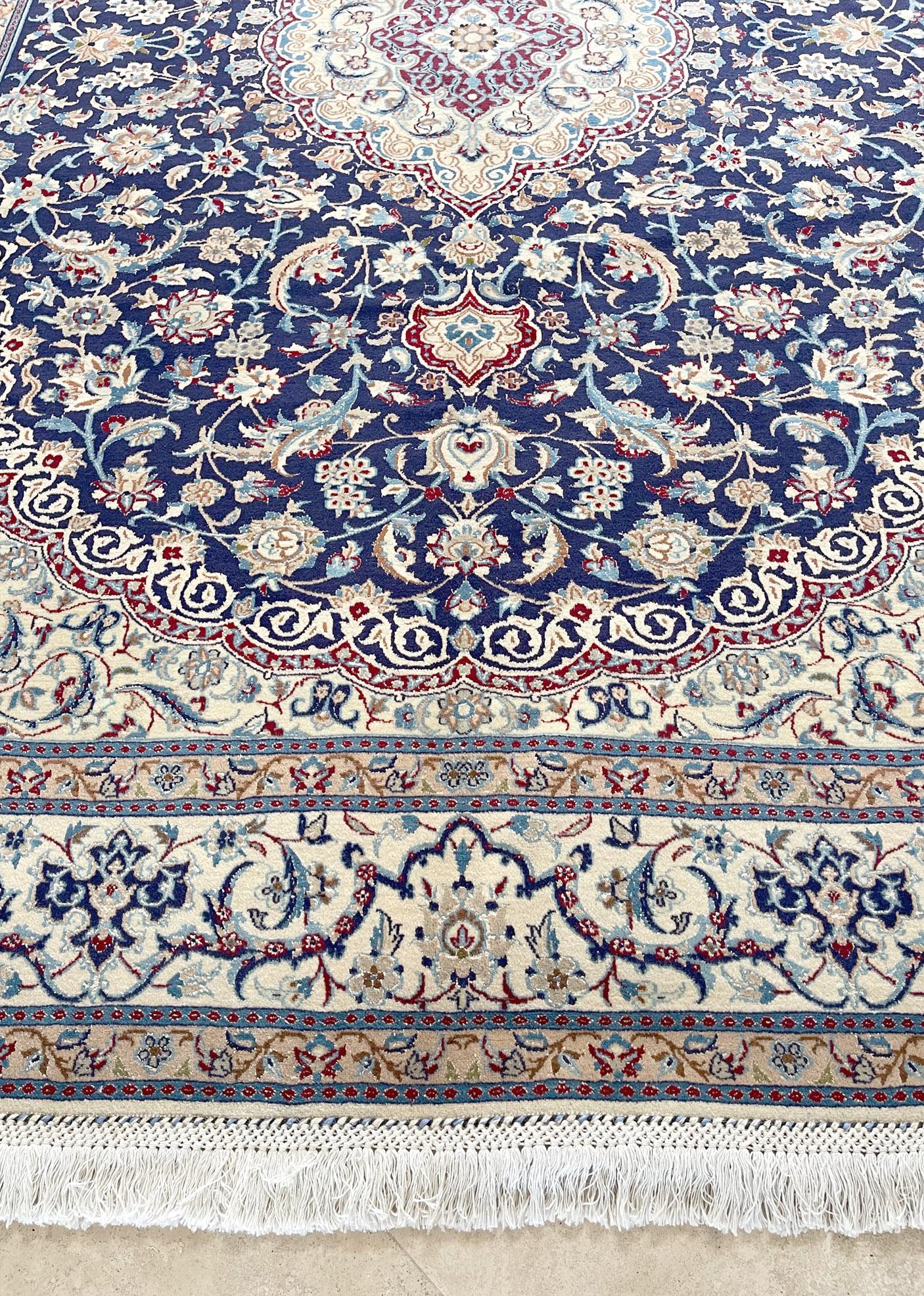 Persian Floral Cream Blue Nain Rug For Sale 2