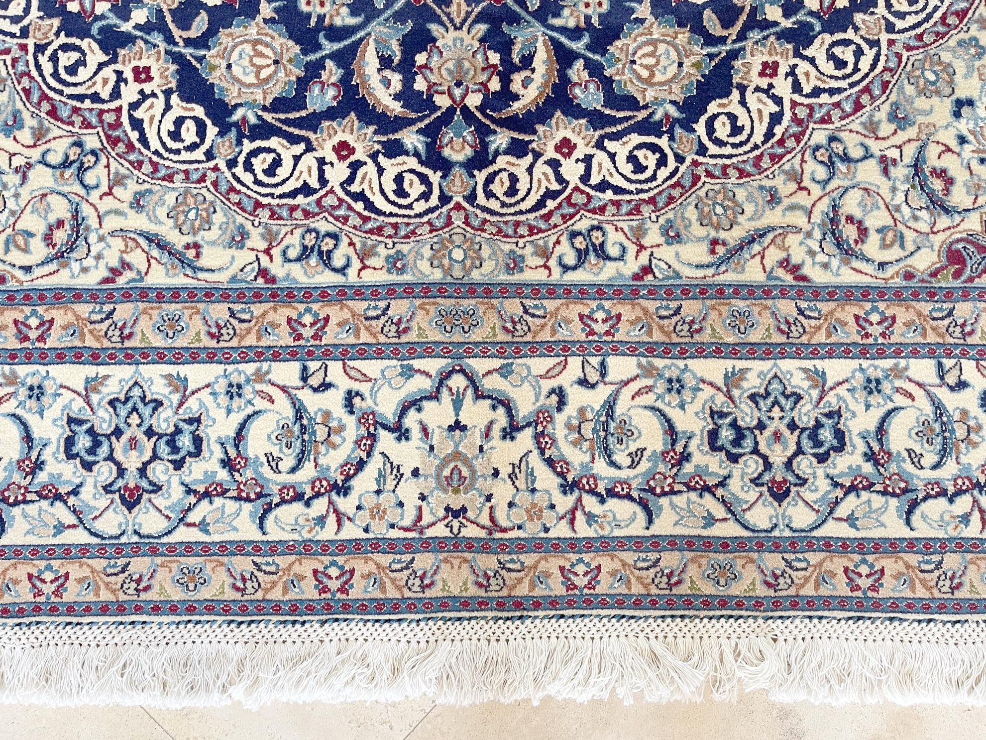 Persian Floral Cream Blue Nain Rug For Sale 3
