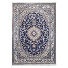 Persian Hand Knotted Medallion Floral Cream Blue Nain Rug