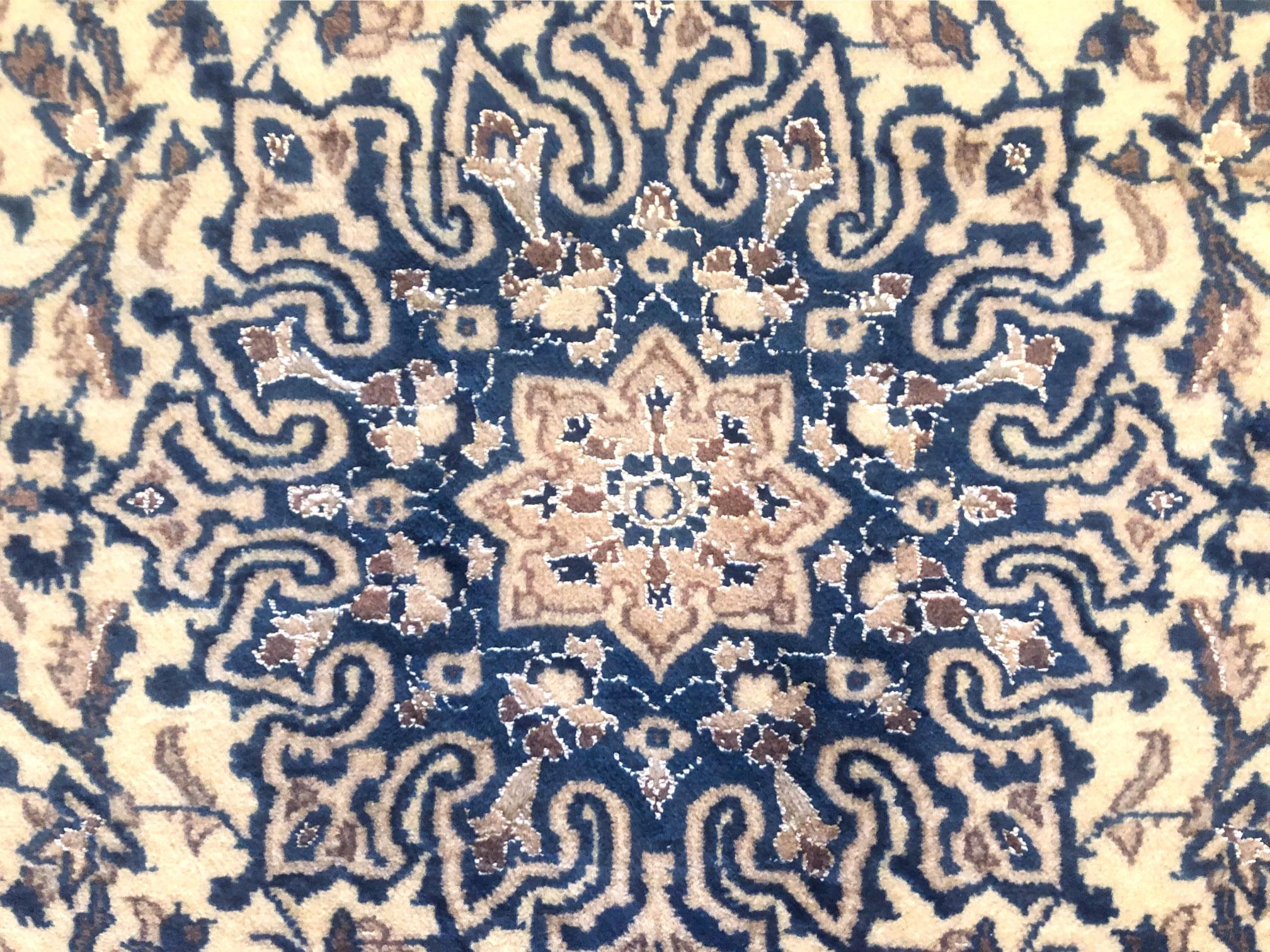 Hand-Knotted Persian Hand Knotted Medallion Floral Cream Nain Rug, circa 1970